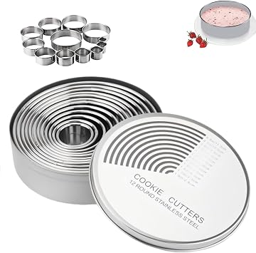 12 Pieces Round Cookie Cutter Set, Stainless Steel Circle Pastry Cutters
