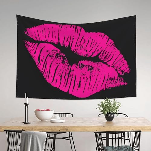 KOSUES 80s Hot Pink Kiss Lips Tapestry | Wall Hanging Tapestries Wall Backdrop Room Poster Art Aesthetic Decor for Home Office Bedroom Living Room Dorm 60x40 Inch - Black - 7.2"L x 5.5"W