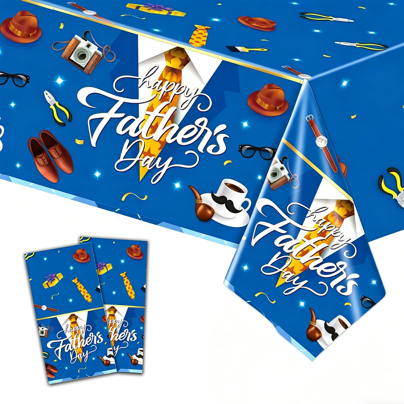 Yunvisty Men's Blue 2Pcs Fathers Day Decorations Happy Father's Day Tablecloths Rectangle Father's Party Table Cover Party Decor Supplies Favors,137 X 274 Cm For Dad Home Family Dinner Picnic Buffet Tables