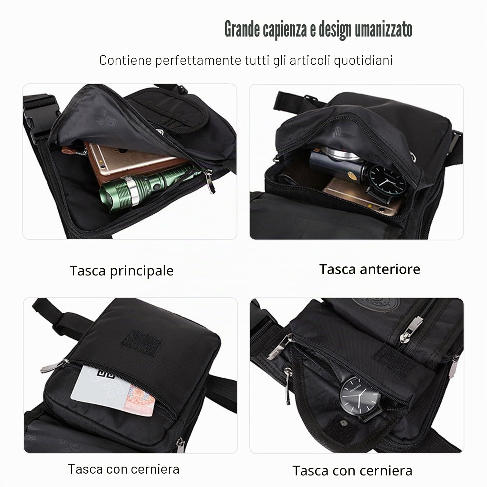 FANDARE Tactical Drop Leg Bag per Uomo Zaino Monospalla Moto Coscia Marsupio Sportivo Borsello Borsa a Spalla Borse a tracolla Zainetto per lavoro Viaggio Ciclismo Sling BagNero