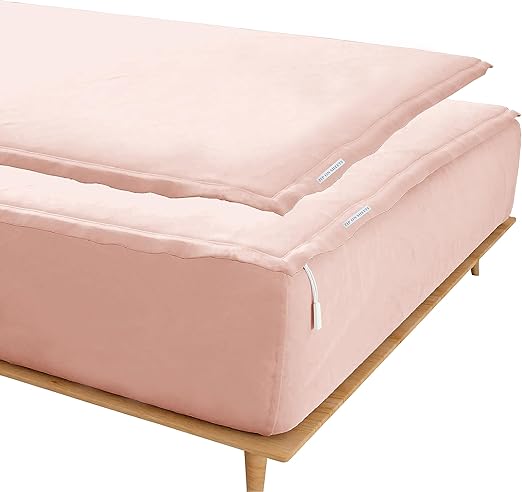 Zip On Sheets™ Zipper Fitted Sheet Twin Size - Upto 16” Inch Deep Pockets - Includes 1 Fitted Sheet Base & 2 Zip-On Sheets - Easy to Use, Sateen Cotton 500 TC Fitted Sheet - Blush