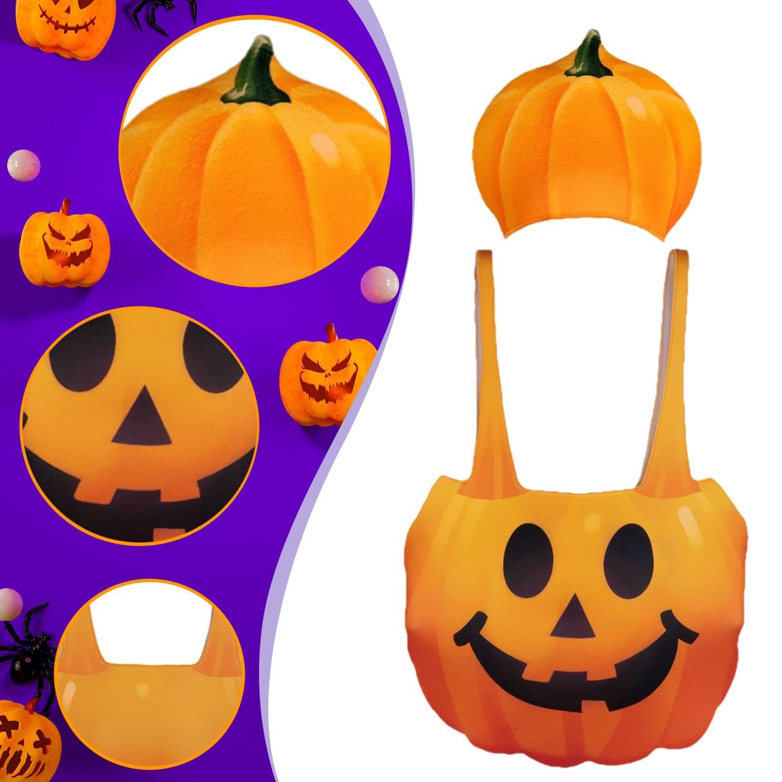 Set Costume da Zucca di Halloween: Un Travestimento Creativo, Un Divertente Abito per Giochi di Ruolo, Un Accessorio Originale E Comodo per Il Cosplay, Bambini