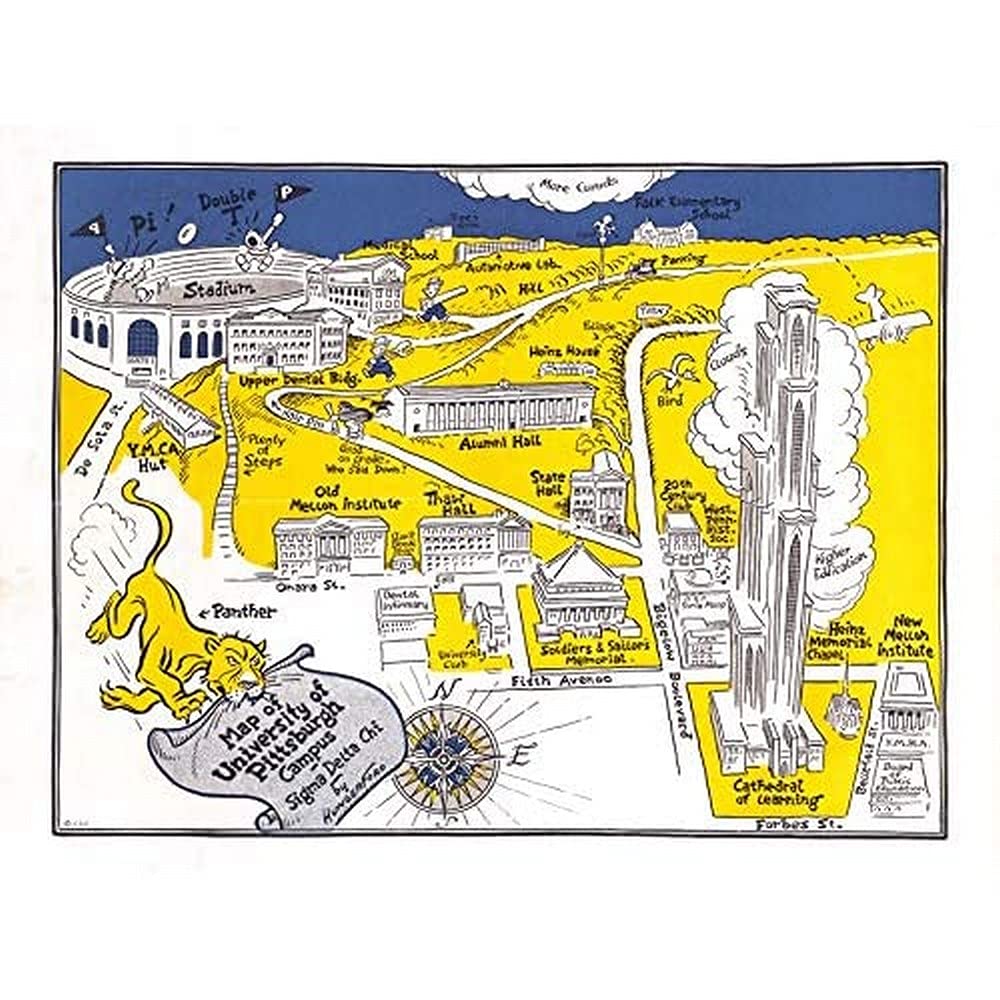 Artery8 Map Hungerford 1935 University Pittsburgh Pictorial Unframed Wall Art Print Poster Home Decor Premium