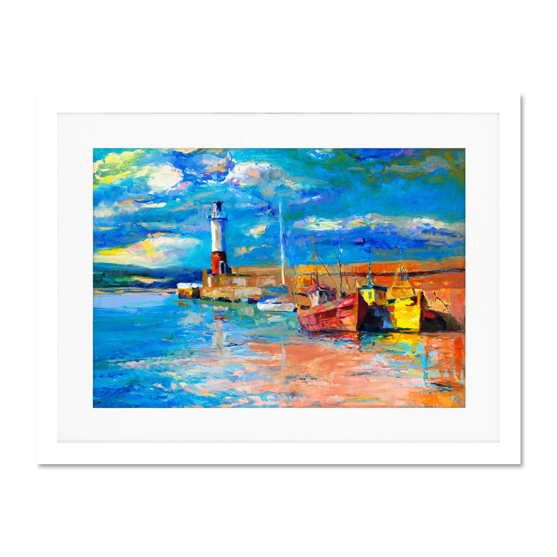 Boats Tide Out Painting Large Framed Art Print Wall Poster 18x24 inch