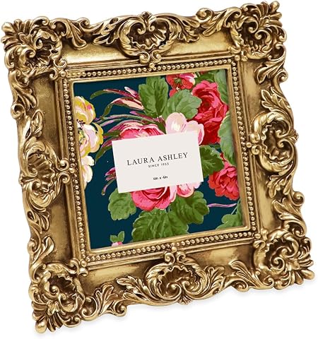 Laura Ashley 4x4 Gold Ornate Textured Resin Picture Frame with Easel & Hook