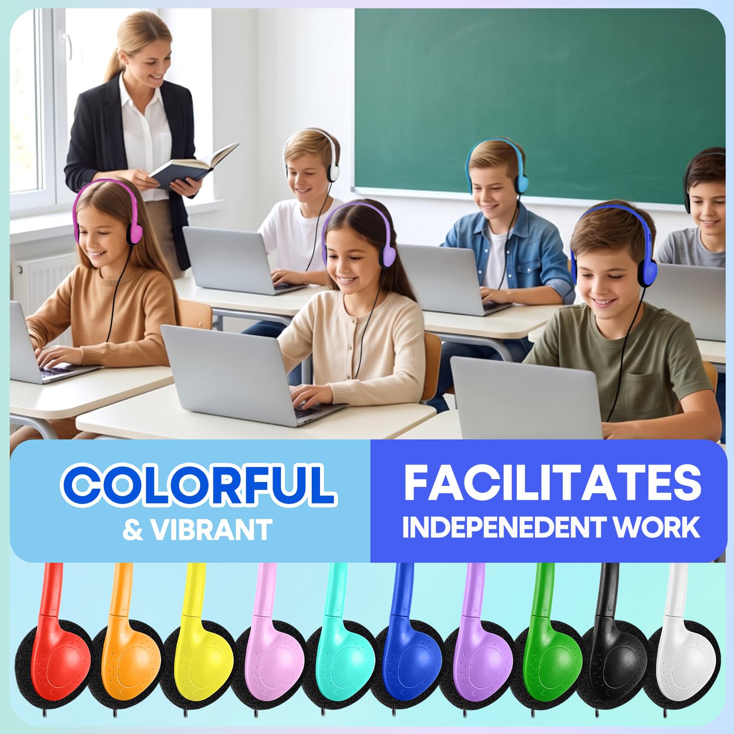 USB-C Klassenzimmer-Kopfhörer, Großhandel, langlebig, On-Ear-Kopfhörer, Typ C, kompatibel mit Chromebook, Tablet, Laptop (HY857C, 50 gemischt)