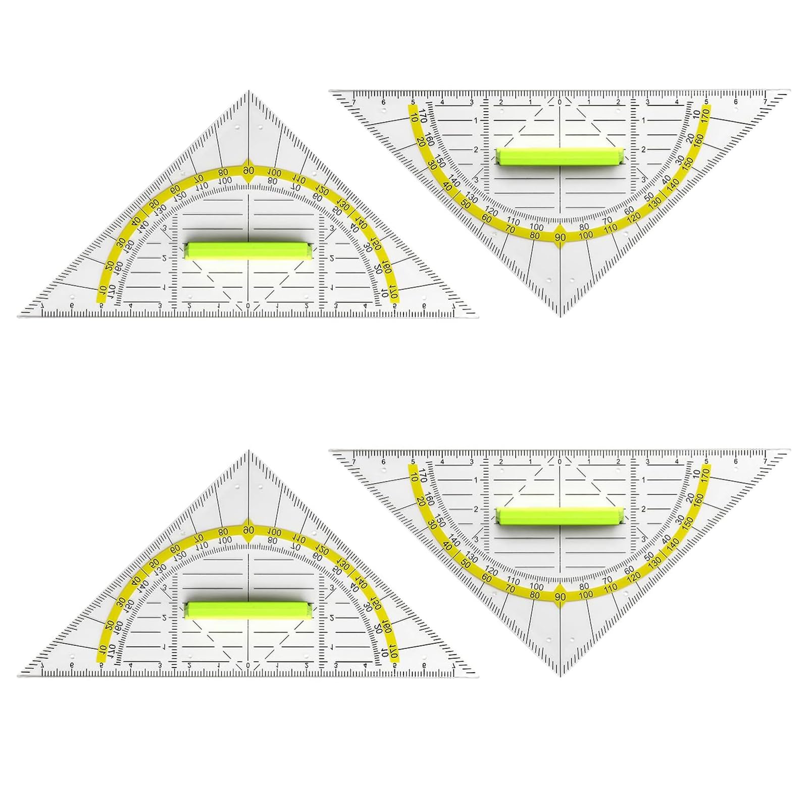 ROMINVIC Geodreieck,4 Stück Grundschule Geodreieck mit Griff,14 cm Transparent, Flexibel, Zeichnen Kreise Geeignet für Studenten,Büro,Designer,Malen