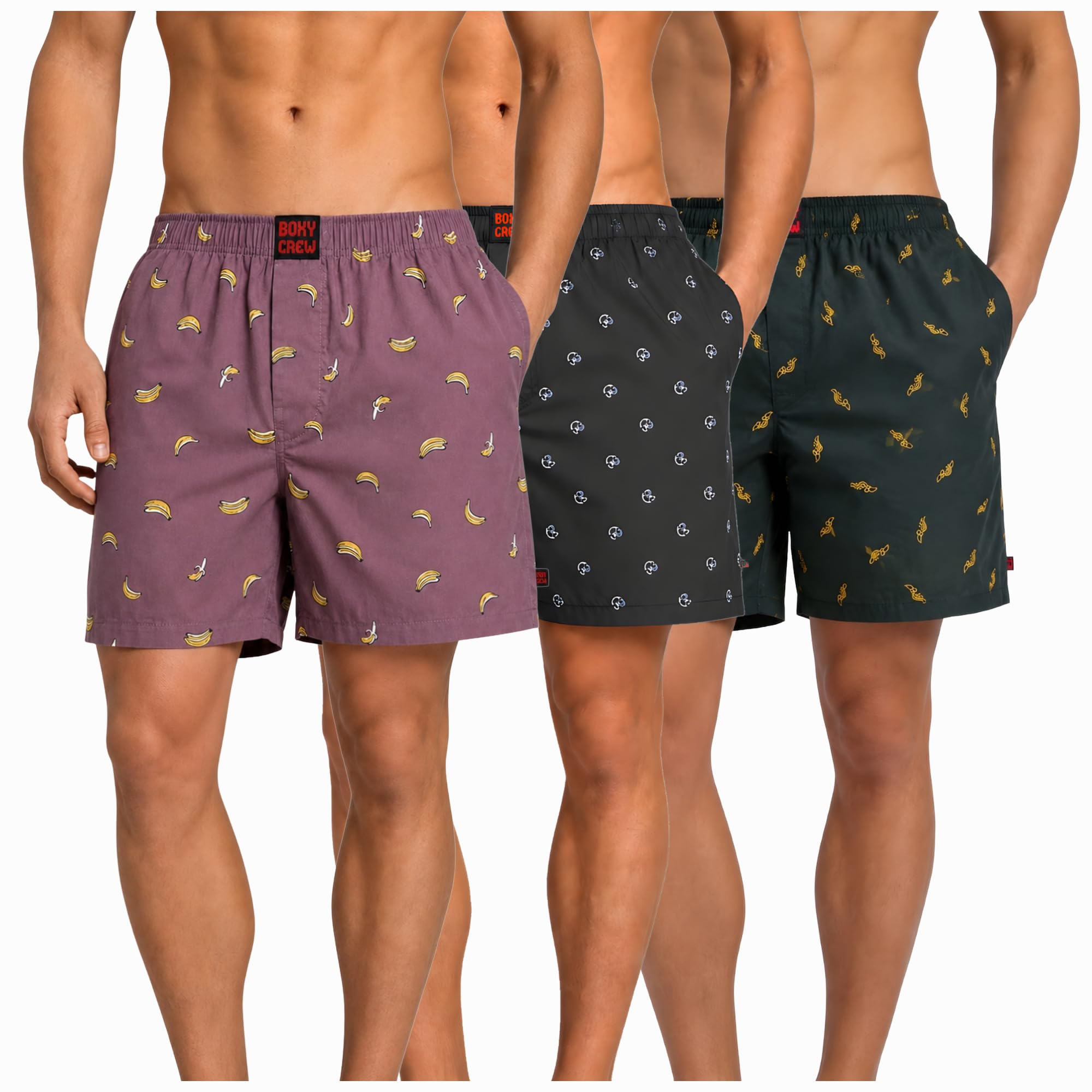 Men's 100% Cotton Boxer Shorts Pack of 3, Rose Pink, Navy Blue & Dark Teal | Woven Boxers with Side Pockets, No-Marks Elastic Waistband, Breathable Relaxed Fit | Style 006-009-010-image-32