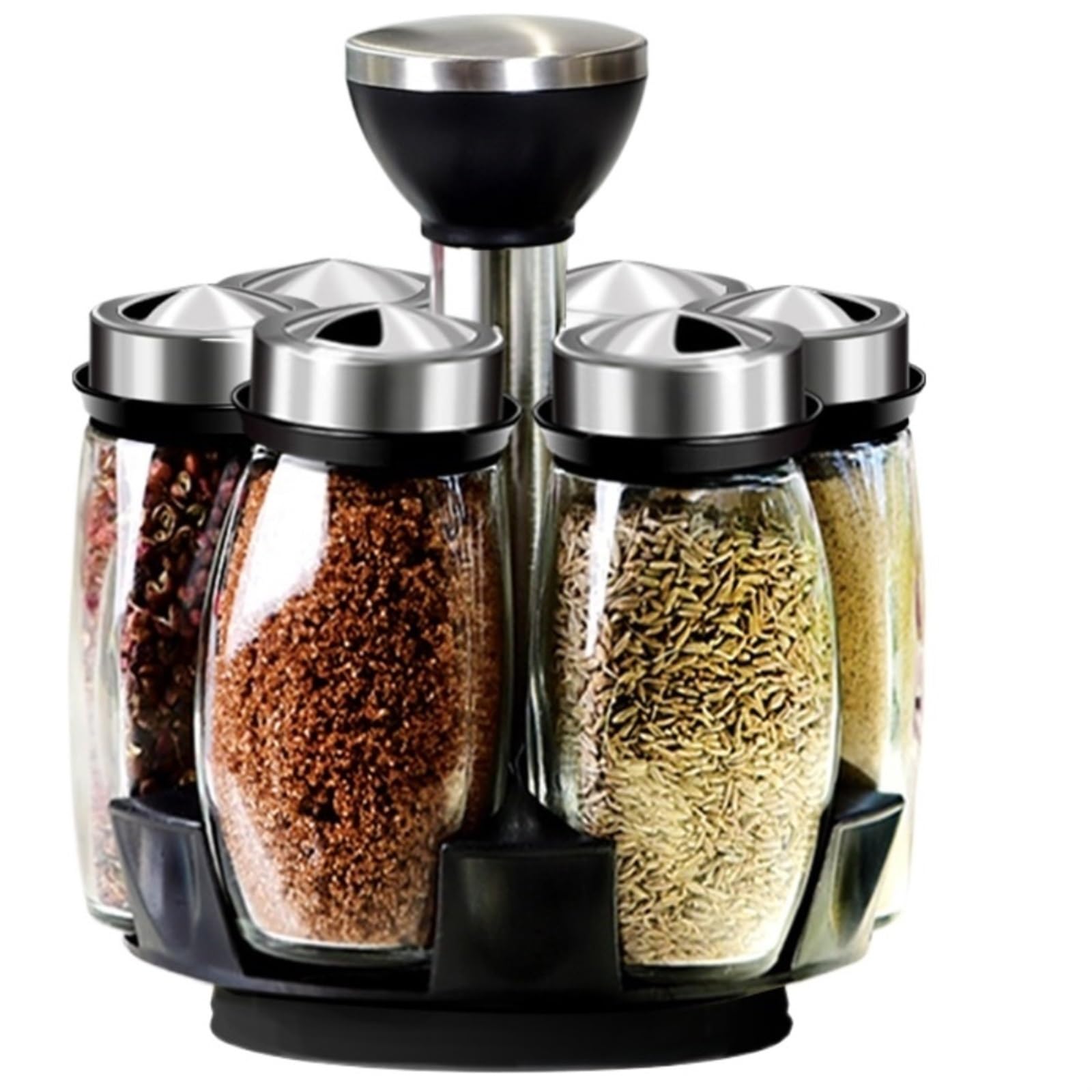 Pots à Épices Assaisonnement Box Set Ensemble De 7 Bouteilles À Épices, Pot D'assaisonnement En Verre, Boîte Rotative, Ensemble De Pots D'assaisonnement Pour Sel De Cuisine Pots à Sel Set Pots à Condi