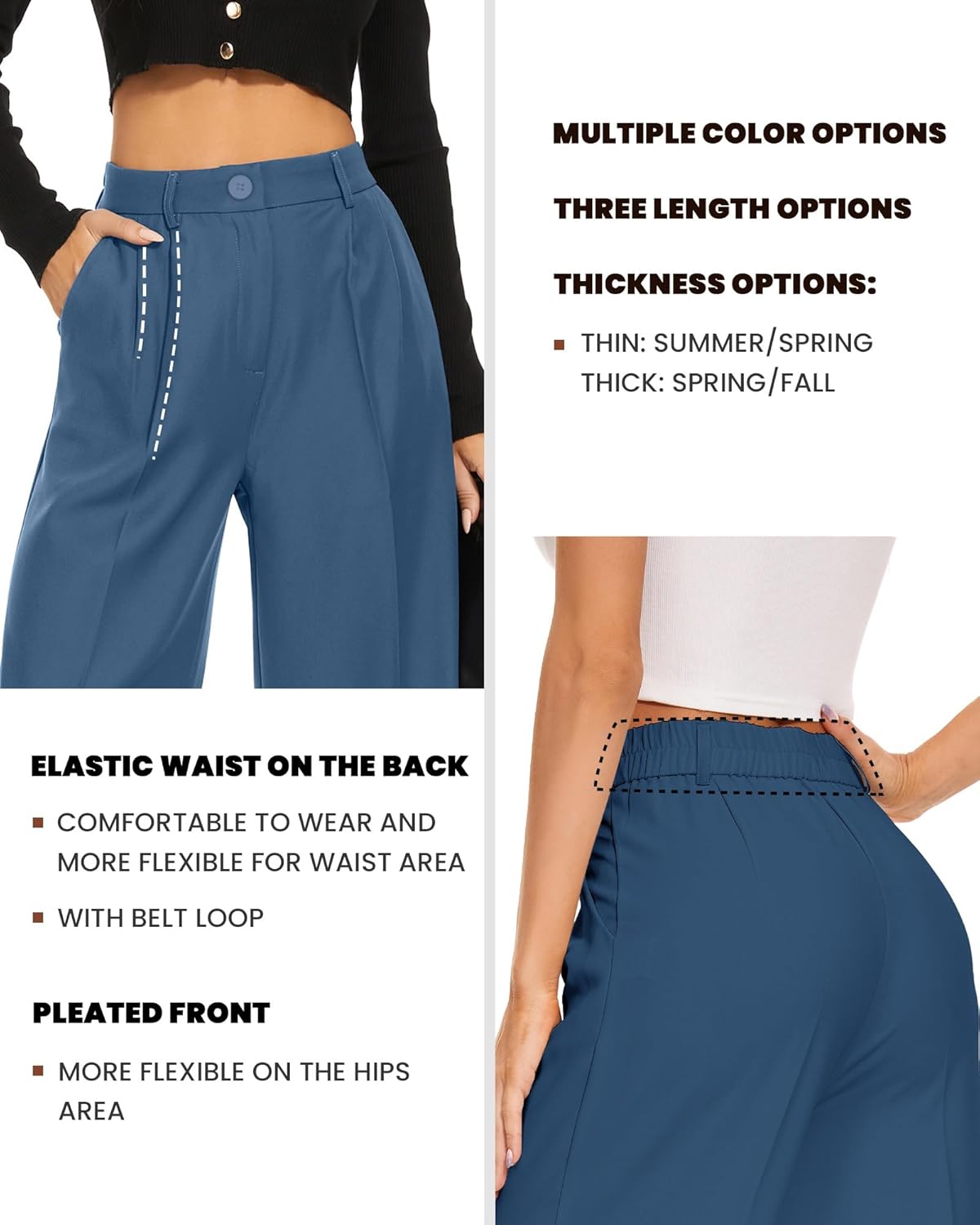 FUNYYZO Wide Leg Pants Women's High Elastic Waisted in The Back Business Work Trousers Long Straight Suit Pants - Image 3