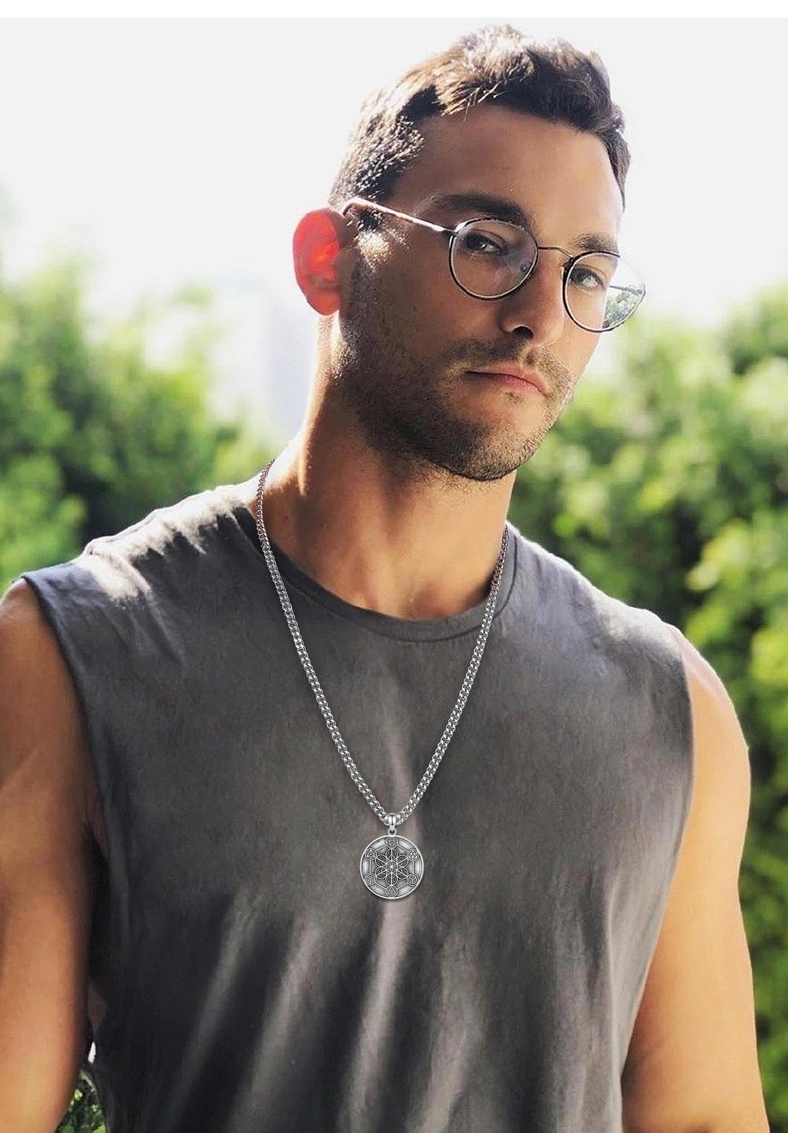 AEONSLOVE Médaille Sceau des 7 Archanges Argent 925 pour Homme Femme, Collier Croix Chretienne Pendentif Saint Benoit/Saint Michel/Croix de Caravaca/Christophe, Bijoux Religieux