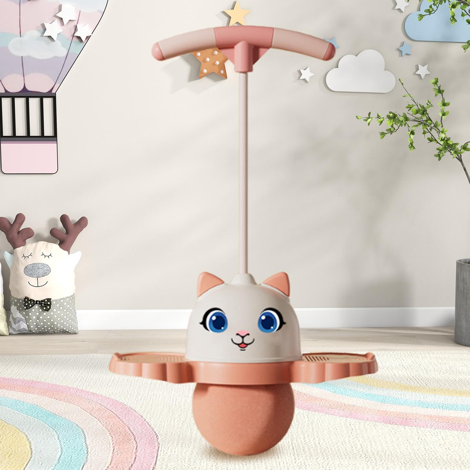 Menolana Pogo Jump Ball,High Jumping Toy, with Adjustable Handle, Jump Board for Toys Body Training Assistant, Pink