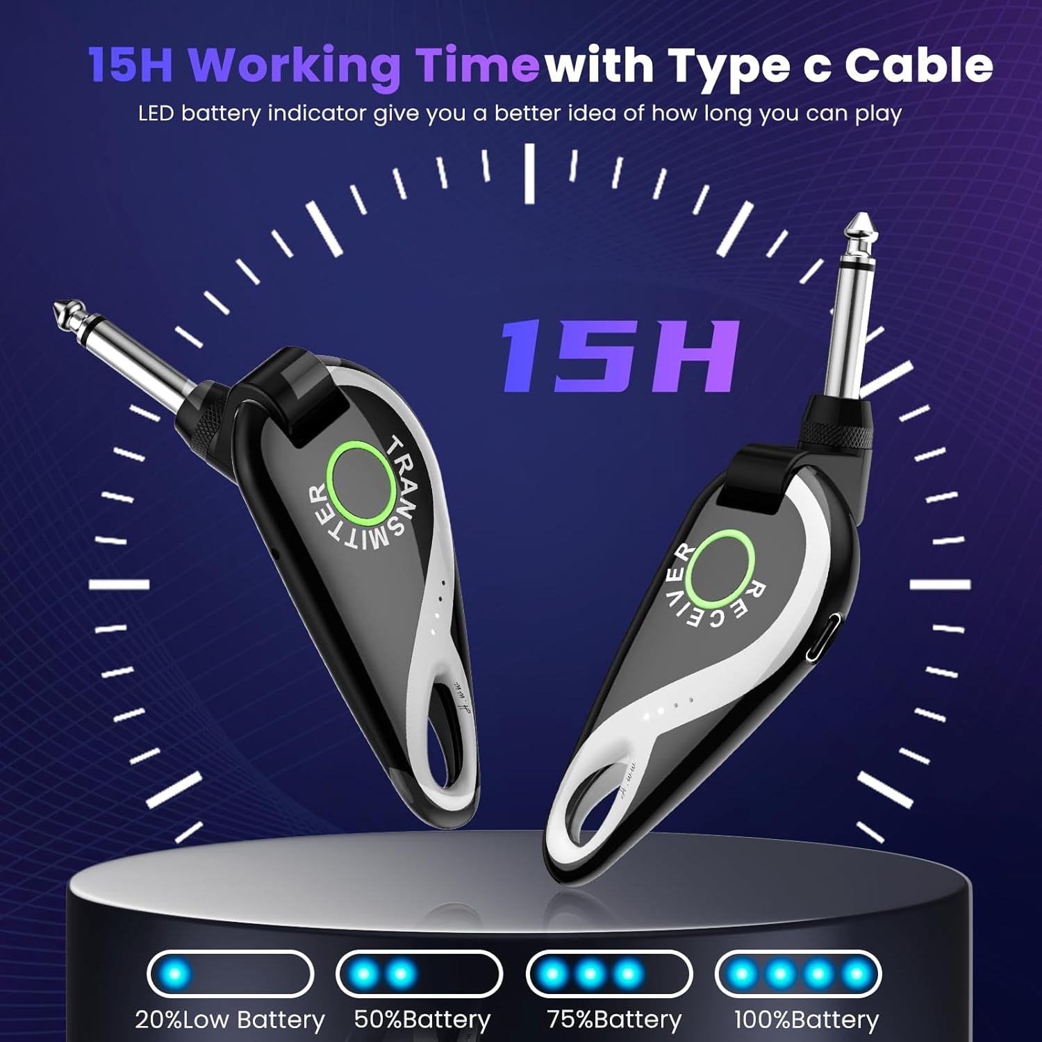 H1 Wireless Guitar System 2.4 GHz, Professional Starter Rechargeable Audio Wireless Guitar Transmitter Receiver for Guitar, Bass, Electronic Instruments