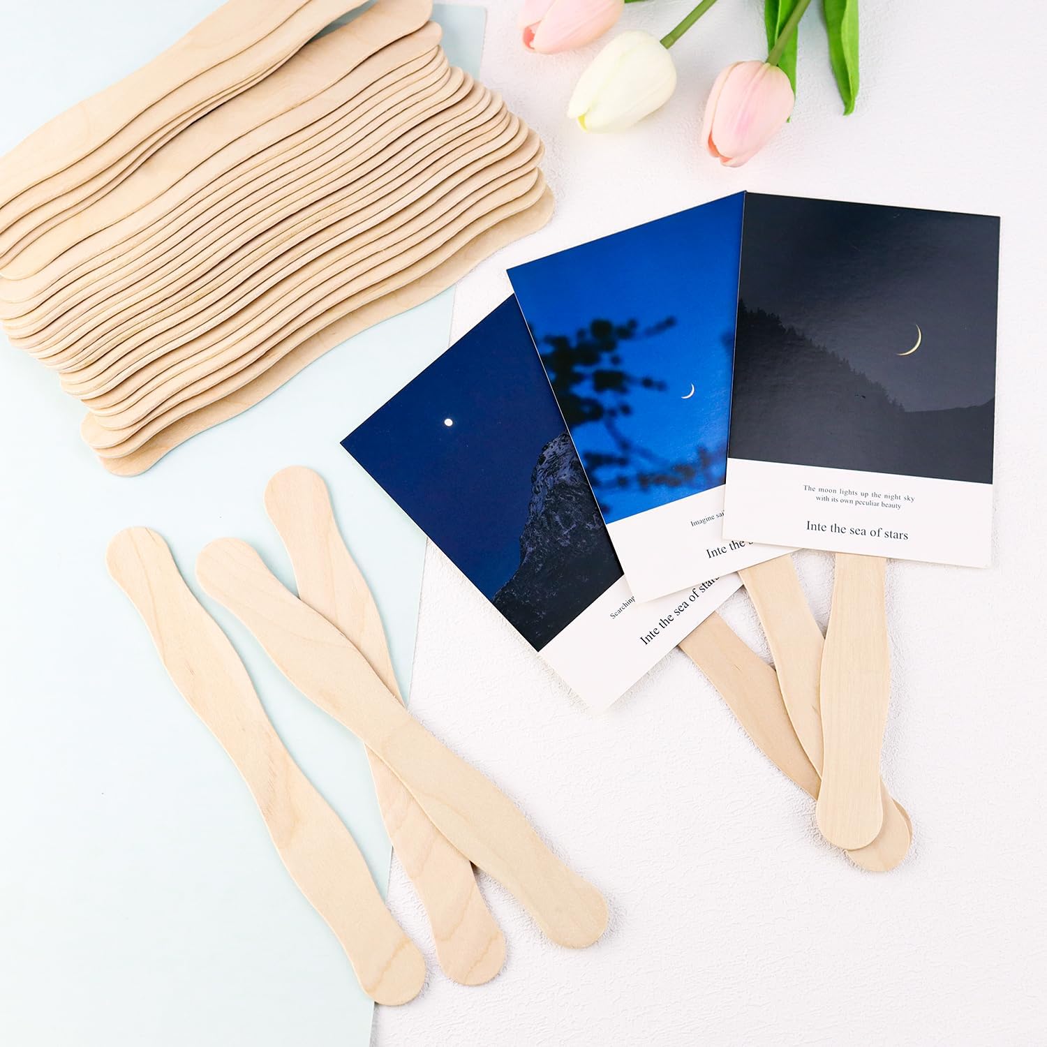 8 inch Fan Handles Wood Wavy Sticks Craft Sticks for DIY Crafting Supplies, Wedding Fans, Large Popsicle (30 Pcs)