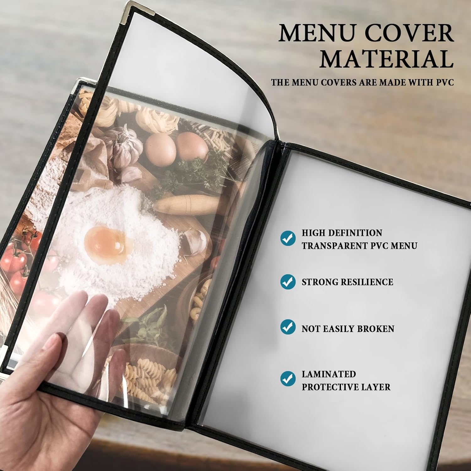 20 Pack Restaurant Menu Covers Clear Café Menu Holder Double-Stitched Edges 4 Page/8-Views Menu Book Reusable Menu Sleeves for Restaurant, Café, Bar, Easy-Insert Design