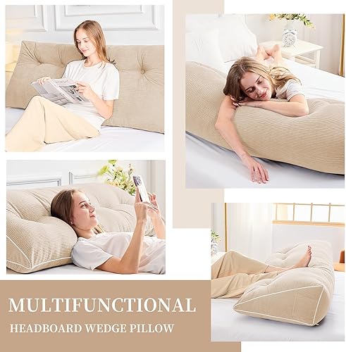 Miniatura 2 de Sasttie Almohada de cabecera tamaño matrimonial, almohada de cuña para sentarse en la cama, cojín triangular de apoyo para respaldo para leer,