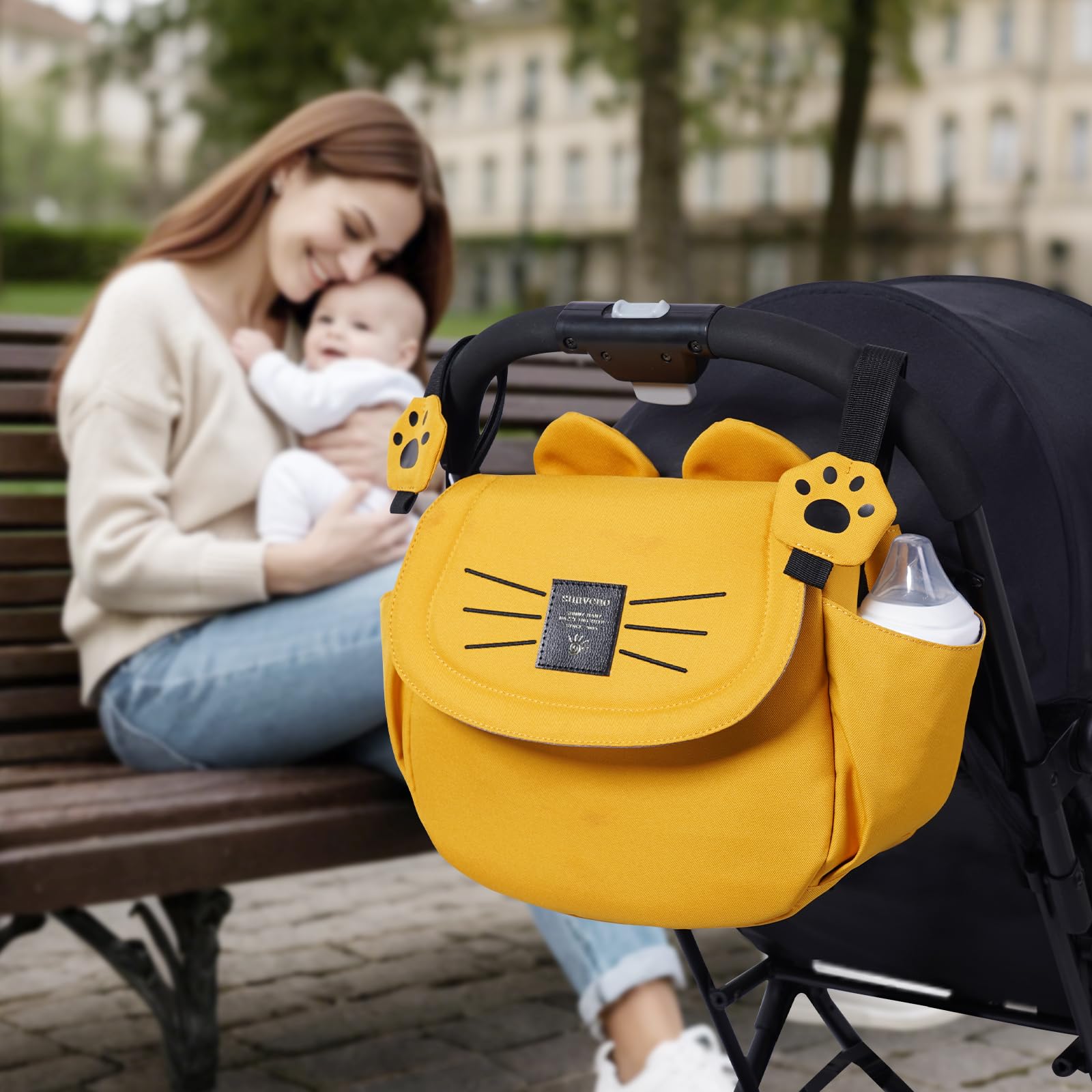 SUNVENO Borsa per pannolini per gatti grande capacità mamma borsa da viaggio maternità universale bambino passeggino borse organizer (giallo)