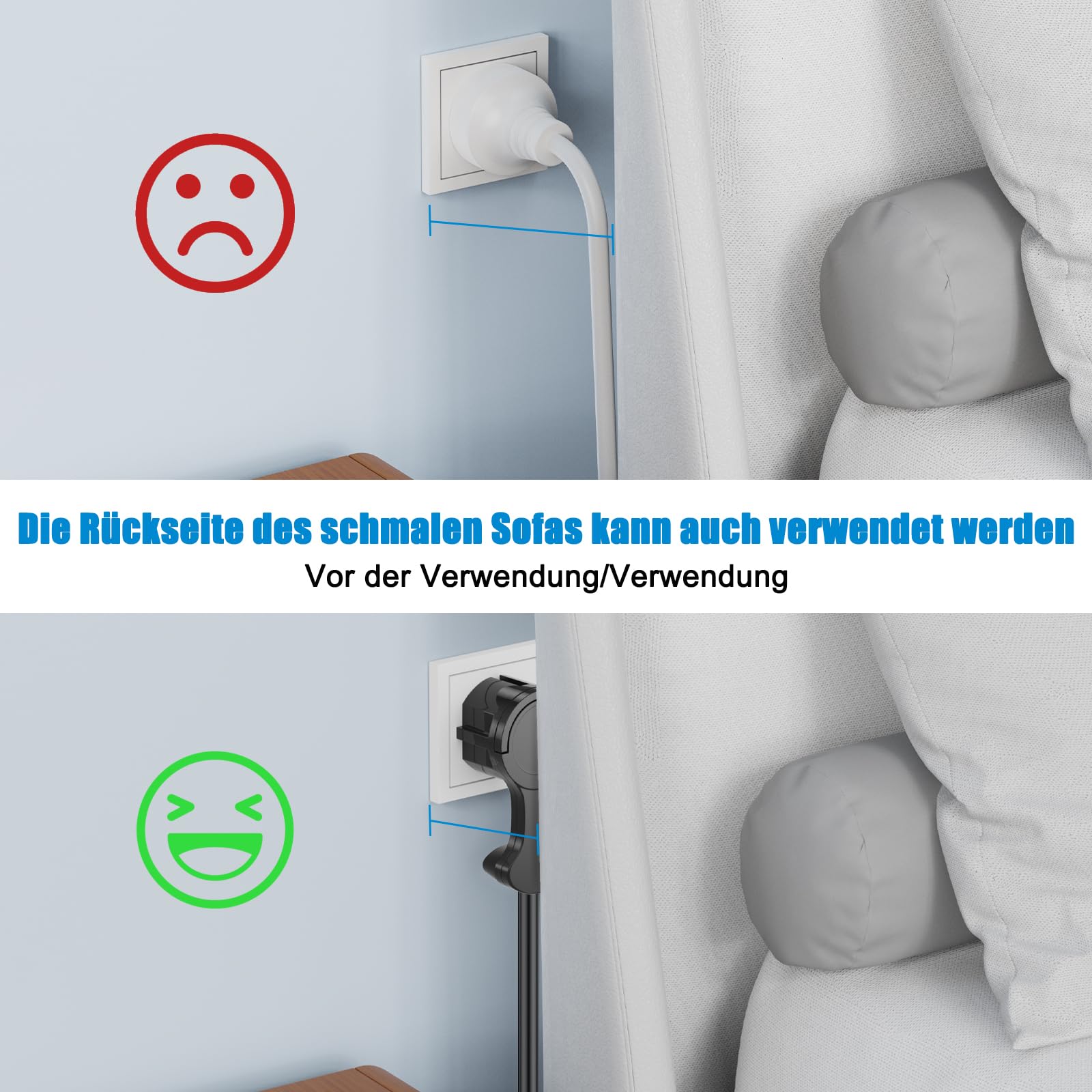 Elektryczna wtyczka Schuko, ekstra płaska wtyczka uziemiająca ze składanym uchwytem, 250 V, 16 A, do kabli do 3 x 1,5 mm², wtyczka płaska, wtyczka euro, czarna, 2 sztuki