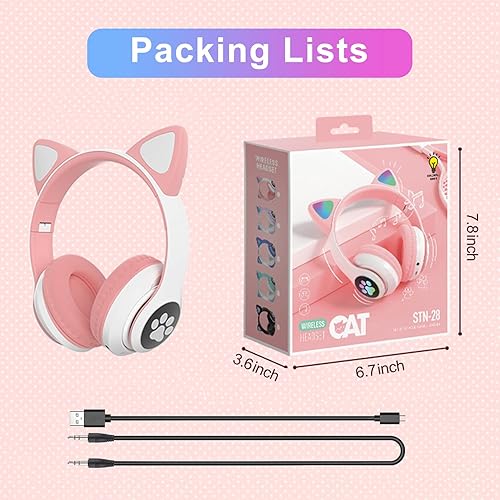 Miniatura 7 de TOKANI - Auriculares inalámbricos Bluetooth con orejas de gato para niños, adolescentes y adultos, con micrófono (Rosa)