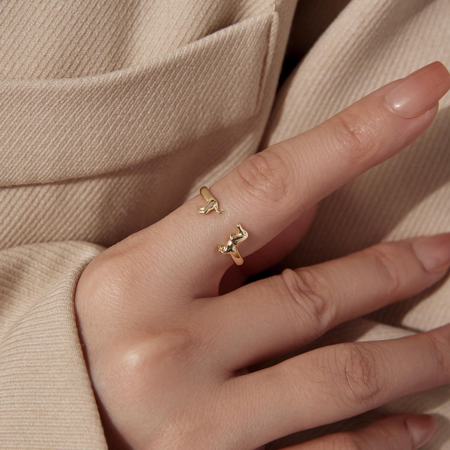 Sterling Silver Cat/Dog Ring - Adjustable Dainty Stackable Rings Gifts for Cat Lovers Dachshund Gifts for Women - Image 3