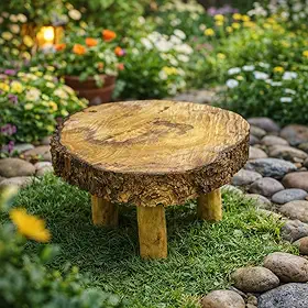 Base Suporte Rústico para Vaso de Plantas em Madeira Natural | Artesanal com Tronco de Árvore | Decorativo para Jardim e Varanda | 36x33cm Altura 20cm | Peça Natural Exclusiva – by Ateliê TH Wood Art