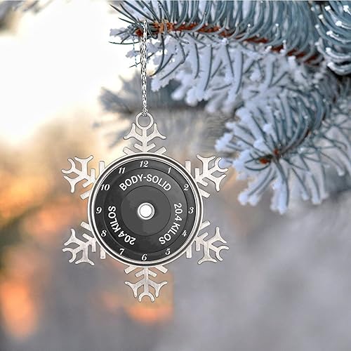 Vista 62 de Plato de pesas con barra para amantes del fitness, adornos de Navidad 2022, adornos de copo de nieve, decoraciones de Navidad para árbol, novedad