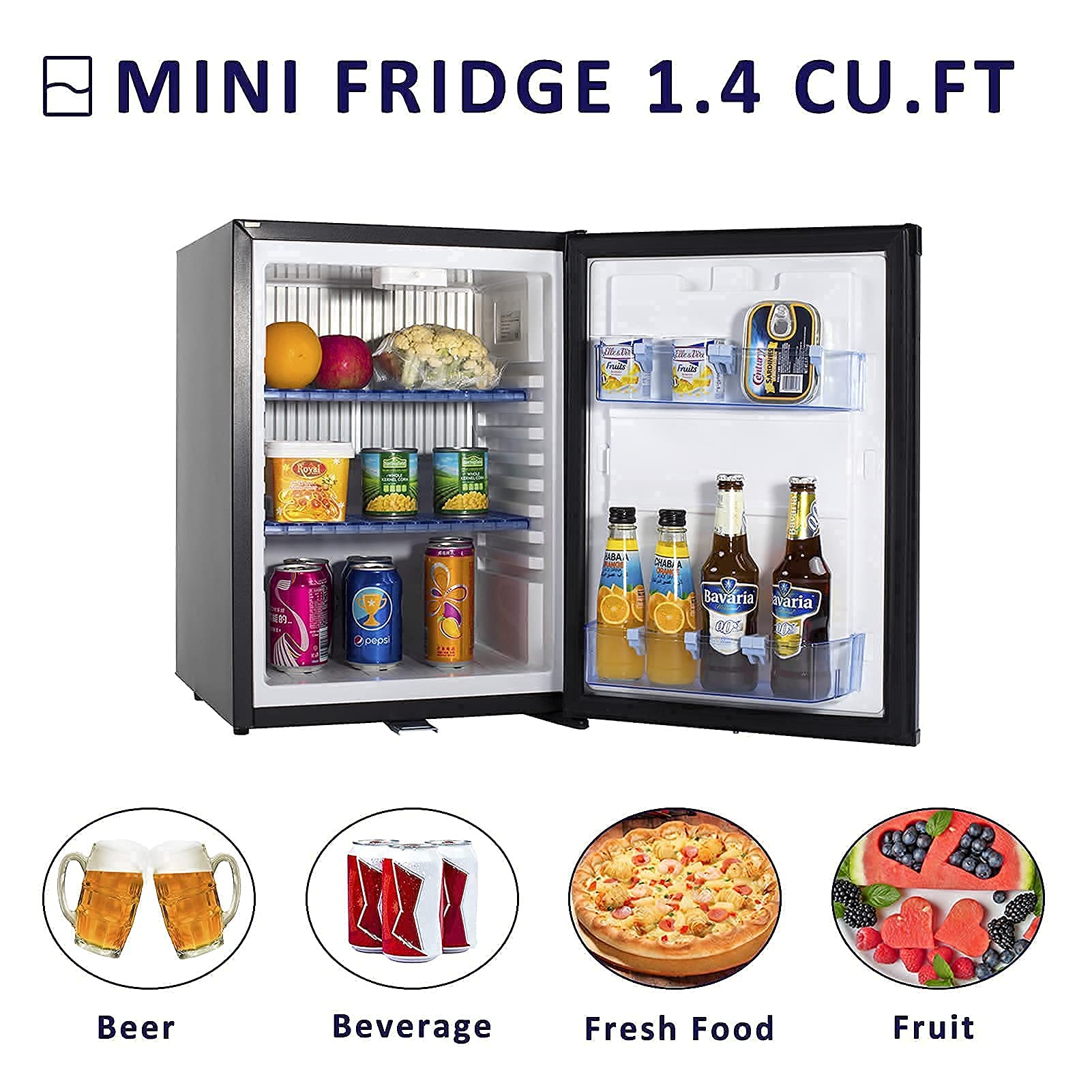 Techomey Mini Fridge With Lock 1.4 Cu.Ft, 12 Volt Refrigerator, Truck