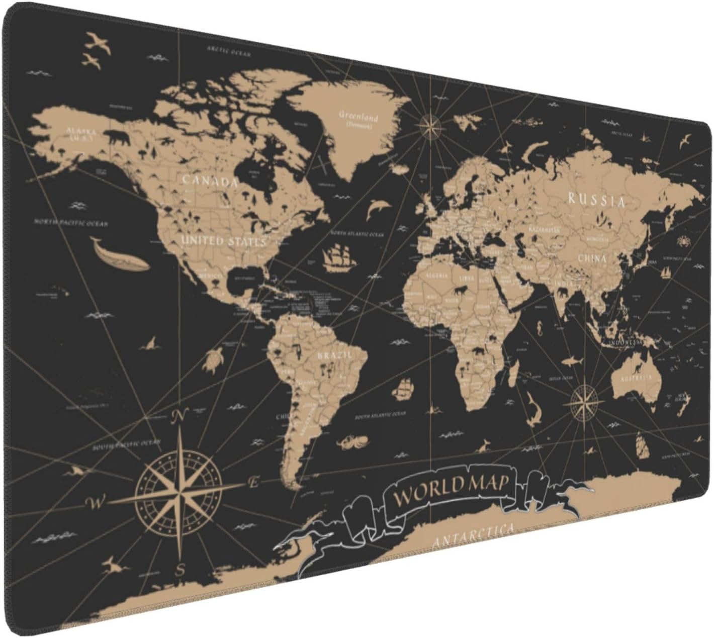 Gaming Mouse Pad Large,Big Mouse Pads for Desk,Non-Slip Rubber Base Extended Mousepad,XXL Keyboard Mouse Mat,Computer Keyboard Desk Pad,35.4x15.8inch,Vintage Black Golden World Map