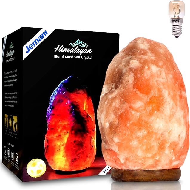 JEMANI 3-5kg Natural Himalayan Salt Lamp with Dimmer Switch and Wooden Base- 100% Authentic Himalayan Salt Lamp Helps Ease Stress and Purify Air - Skilfully Handcrafted Premium Crystal Rock Salt Lamp