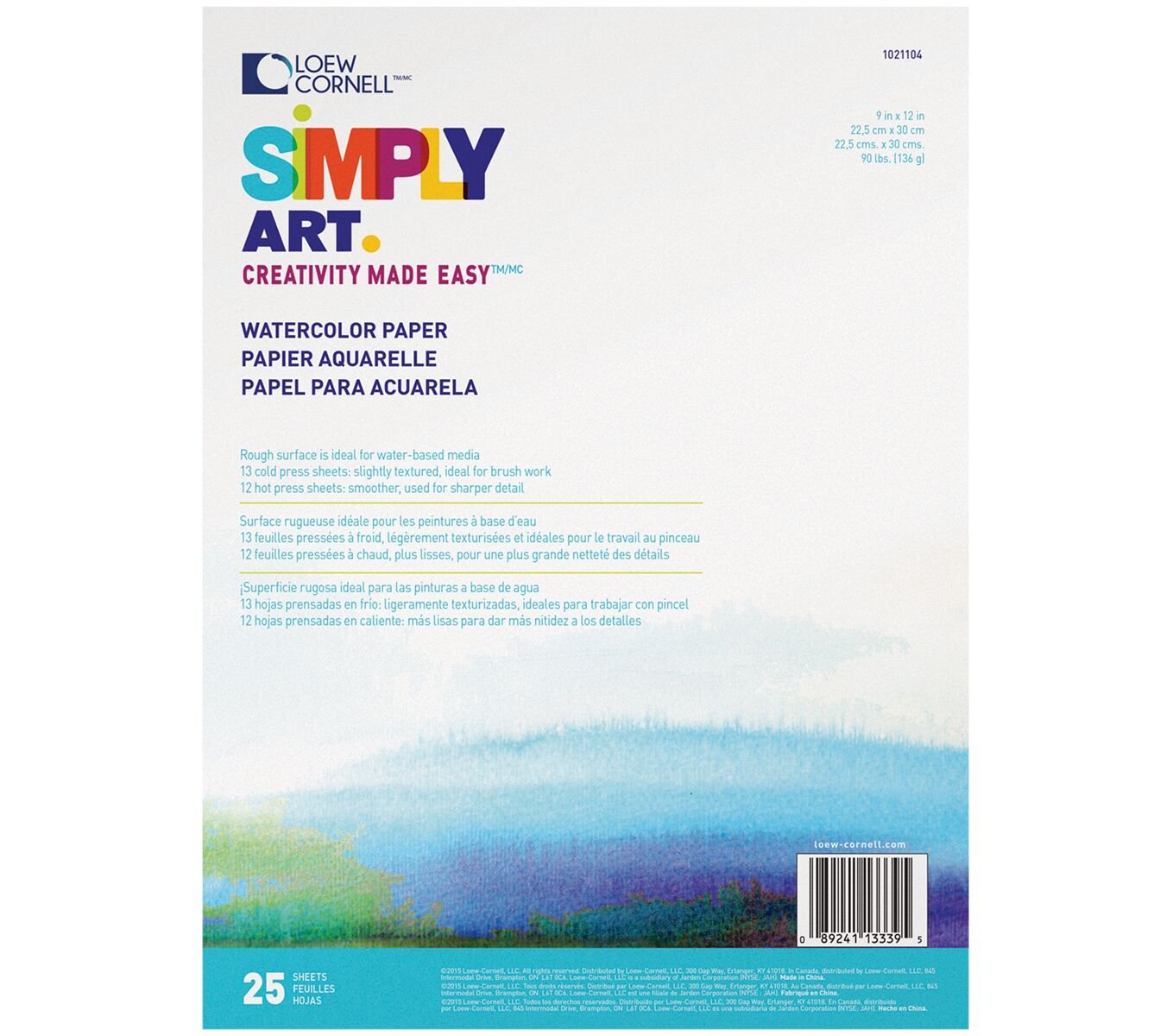 Loew Cornell Simply Art Watercolor Paper Pad 9"X12", 25 Sheets