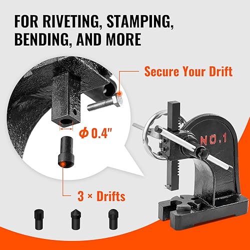 Miniatura 3 de VEVOR Prensa de eje manual de 1 tonelada con volante, altura máxima de 5.9 pulgadas, prensa manual de escritorio de hierro fundido de alta