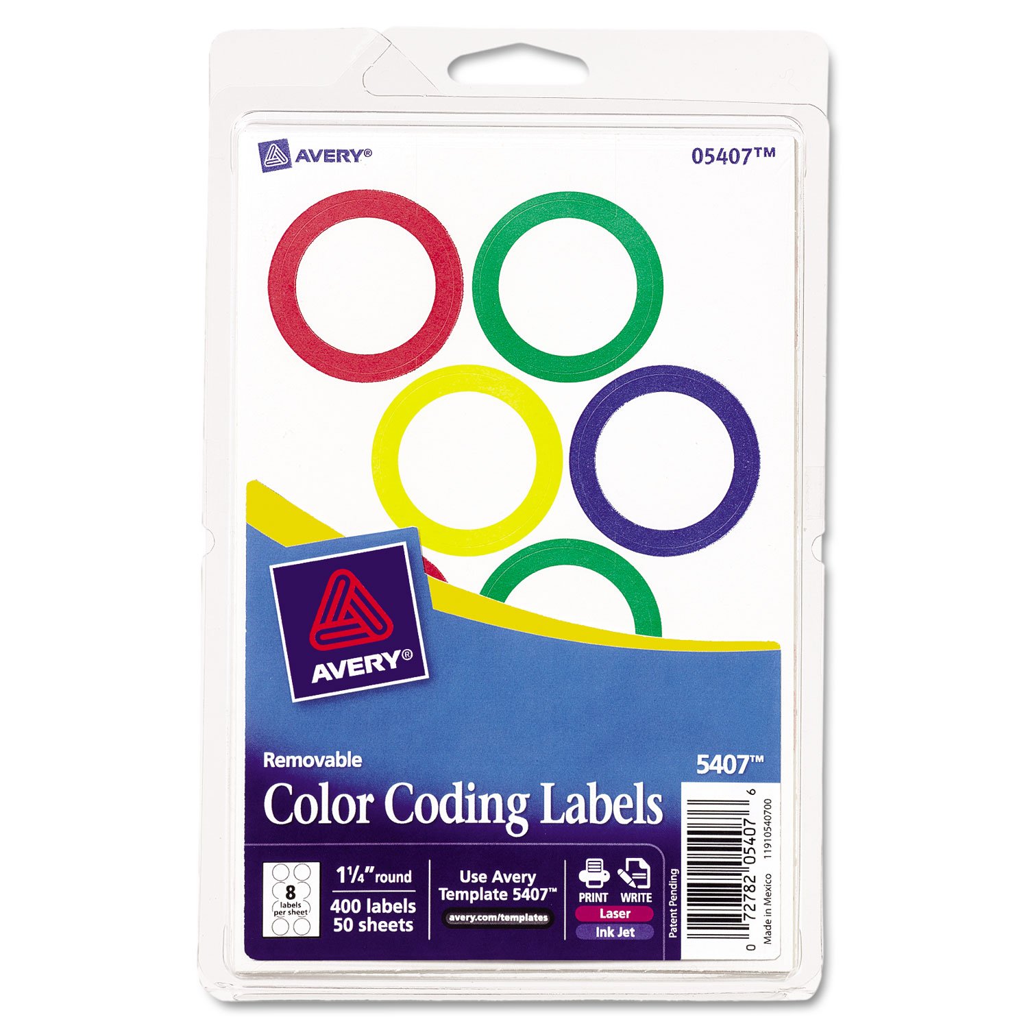 Buy Avery5407 Printable Removable Color-Coding Labels, 1 1/4-Inch Dia, Assorted Borders, 400/BX ...