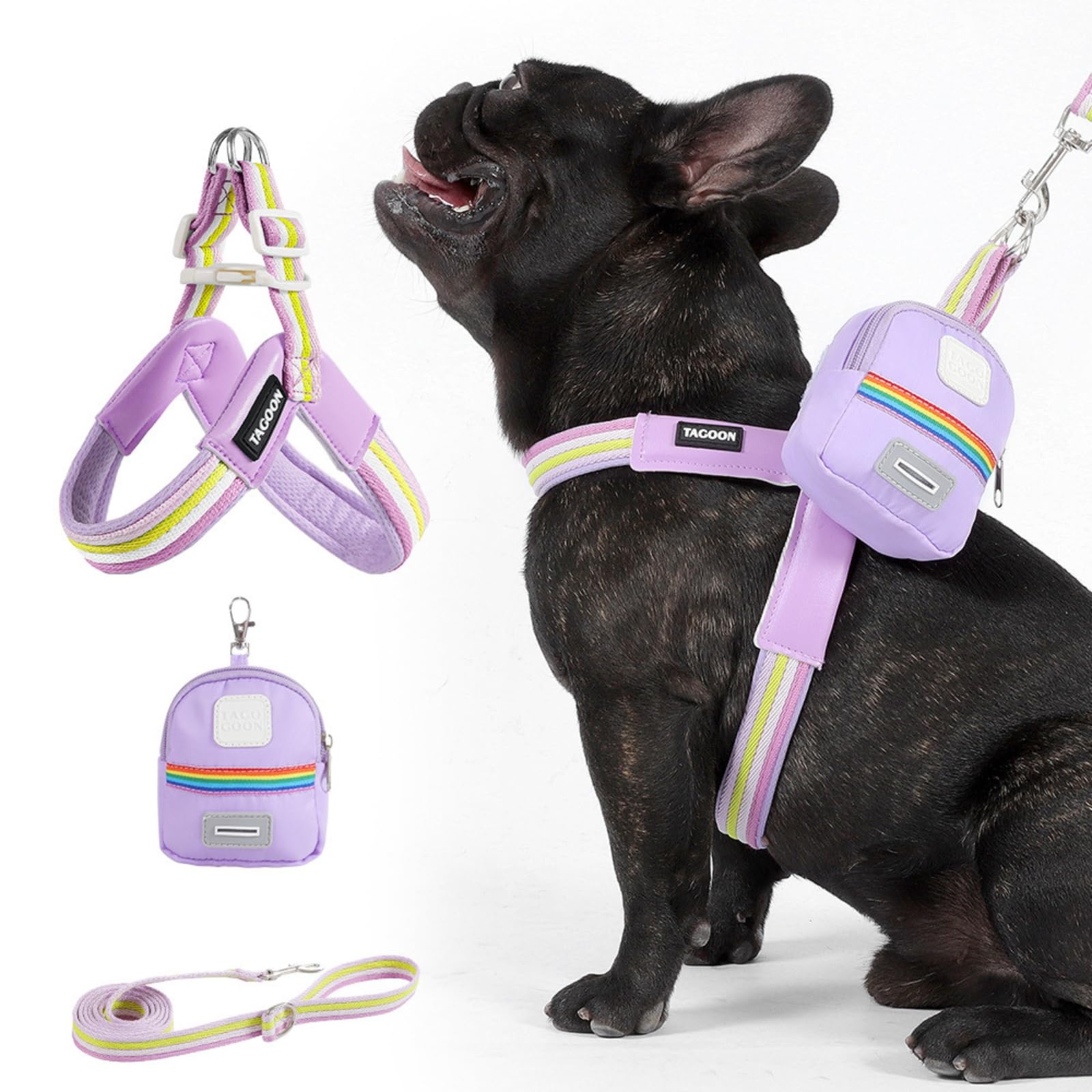 中型犬用紫緑ハーネスとリードセット Amazon | GIIPET 犬 ハーネス リード セット 小型犬 中型犬 用 彩虹