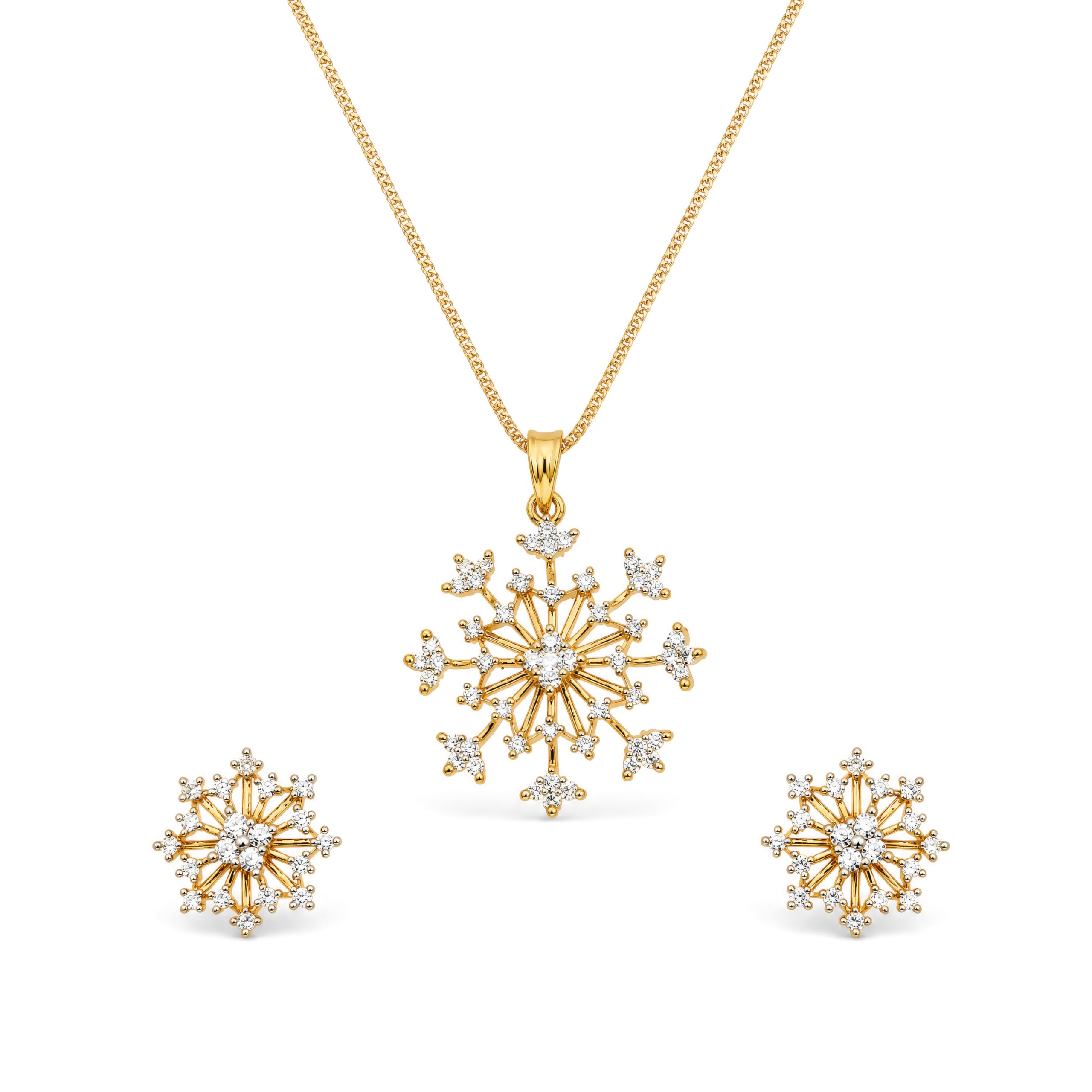 Snowflake Spark Pendant Set for Women with Earrings | American Diamond Pendant Necklace Set-image-45