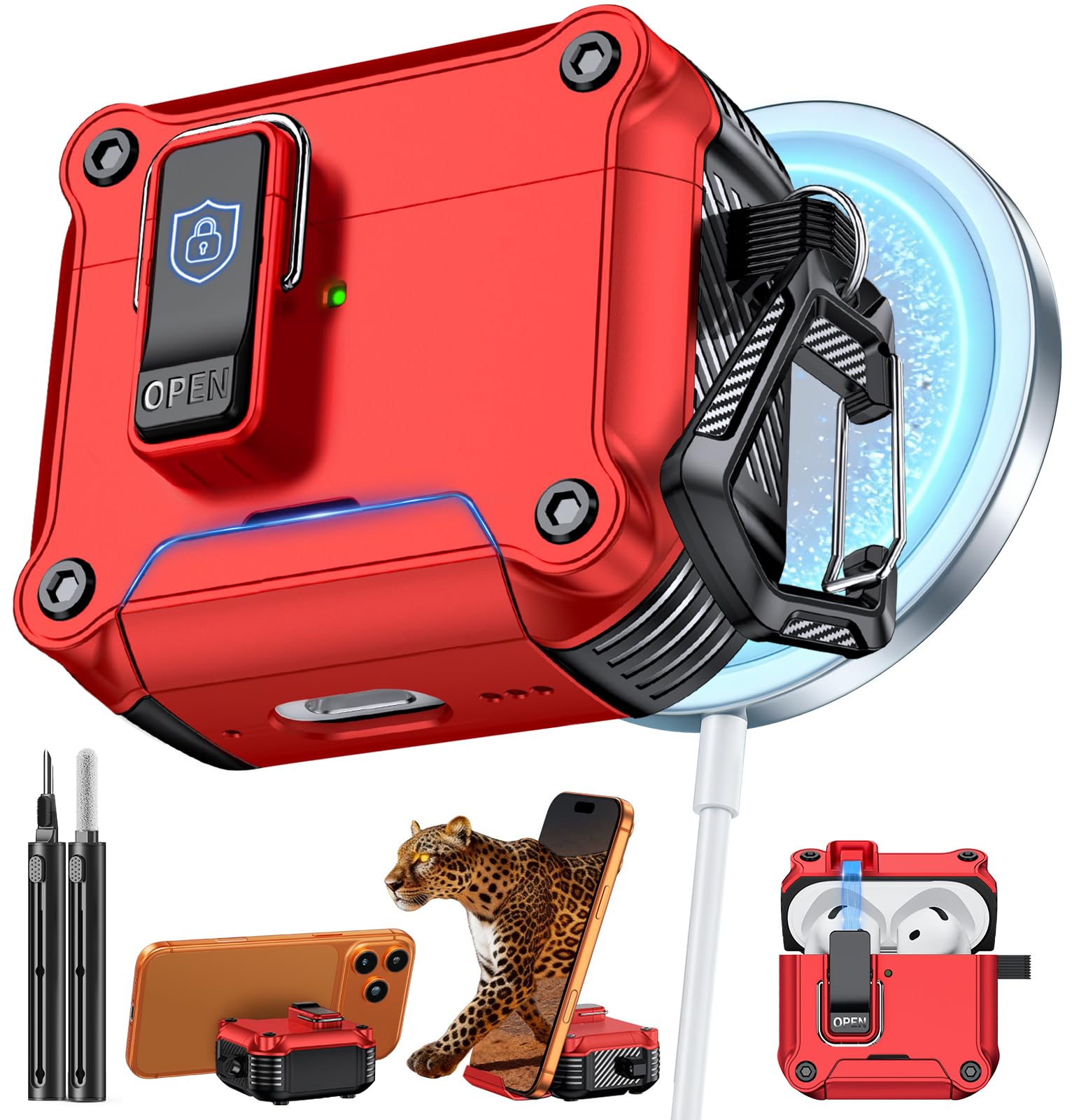 Inesore for AirPods 4 Case with Secure Lock (Red)