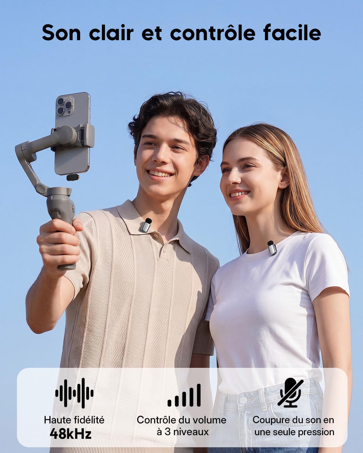 zealsound Mini Micrófono Inalámbrico Solapa para Phone 15/16 Android y PC (USB-C/Lightn-ing), 33H Duración, Reducción de Ruido, Micrófono Lavalier Inalámbrico para ASMR, Podcast, Youtube, Vlog