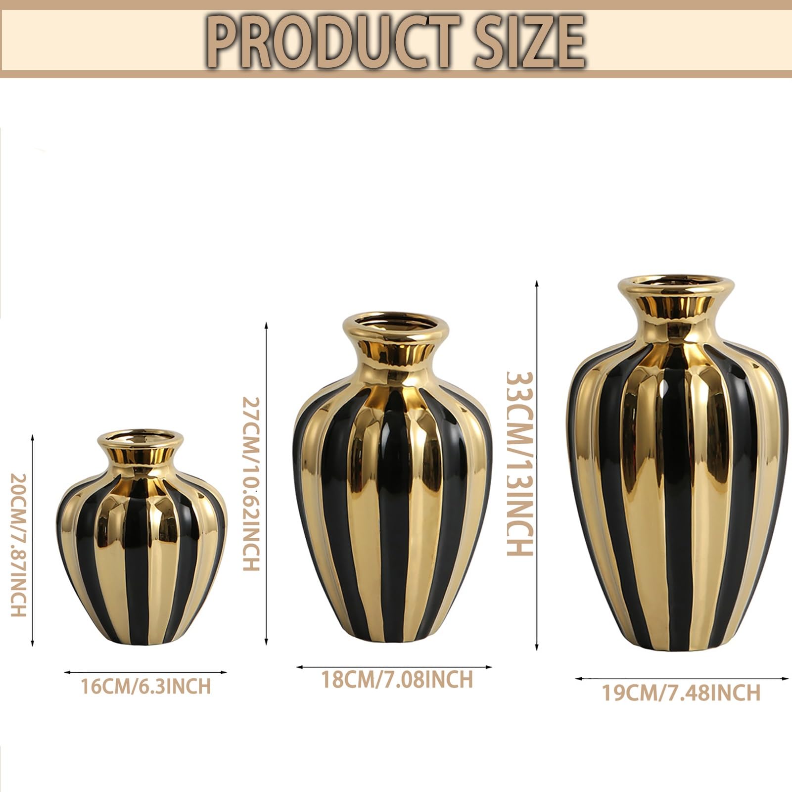 Luksusowy Ceramiczny Wazon W Kolorze Czarnego Złota, Elegancki Słoik Na Imbir- Kreatywne Wazony Na Kwiaty Wystrój Domu - Do Trawy Pampasowej, Salonu, Stołu Jadalnego, Prezentu(33CM/13INCH)
