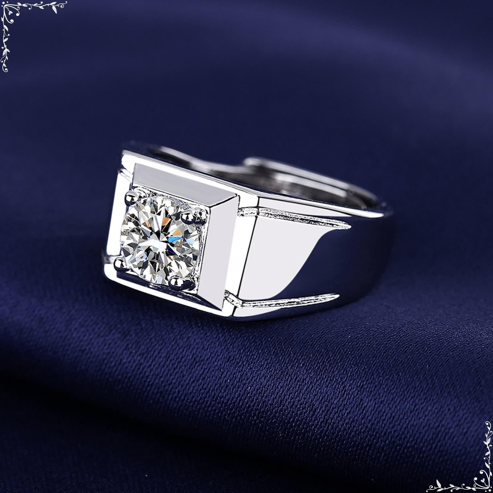 Wycian Anillos de boda para hombre, anillo de plata de 18 quilates, oro blanco de 18 quilates, moissanita, talla 54 (17,2), clásico para lesbianas, graduación grabada