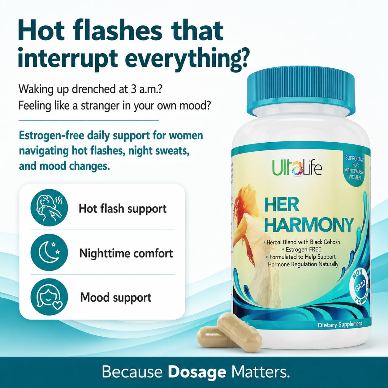 UltaLife Her Harmony Menopause Supplements for Women - Hot Flashes Menopause Relief & Hormone Balance for Women - Contains Black Cohosh, Dong Quai, Red Clover & More - Estrogen Free - 60 Capsules — Amazon image 2