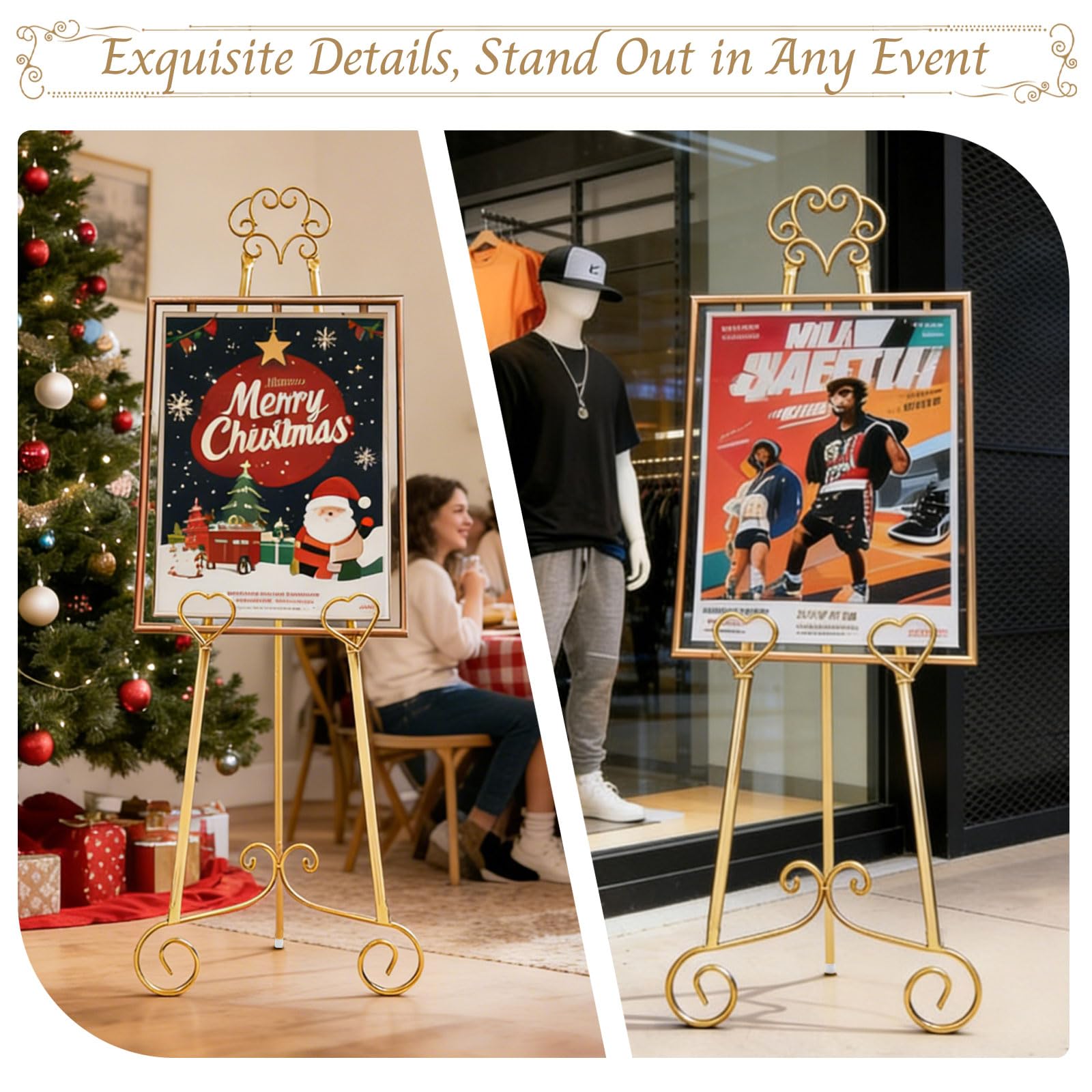 Goldene Staffelei für Schilder, robuste Metall-Staffelei mit Aufbewahrungstasche, perfekt zum Präsentieren von Bildern, Kunstwerken, Bilderrahmen, Hochzeitsschildern usw