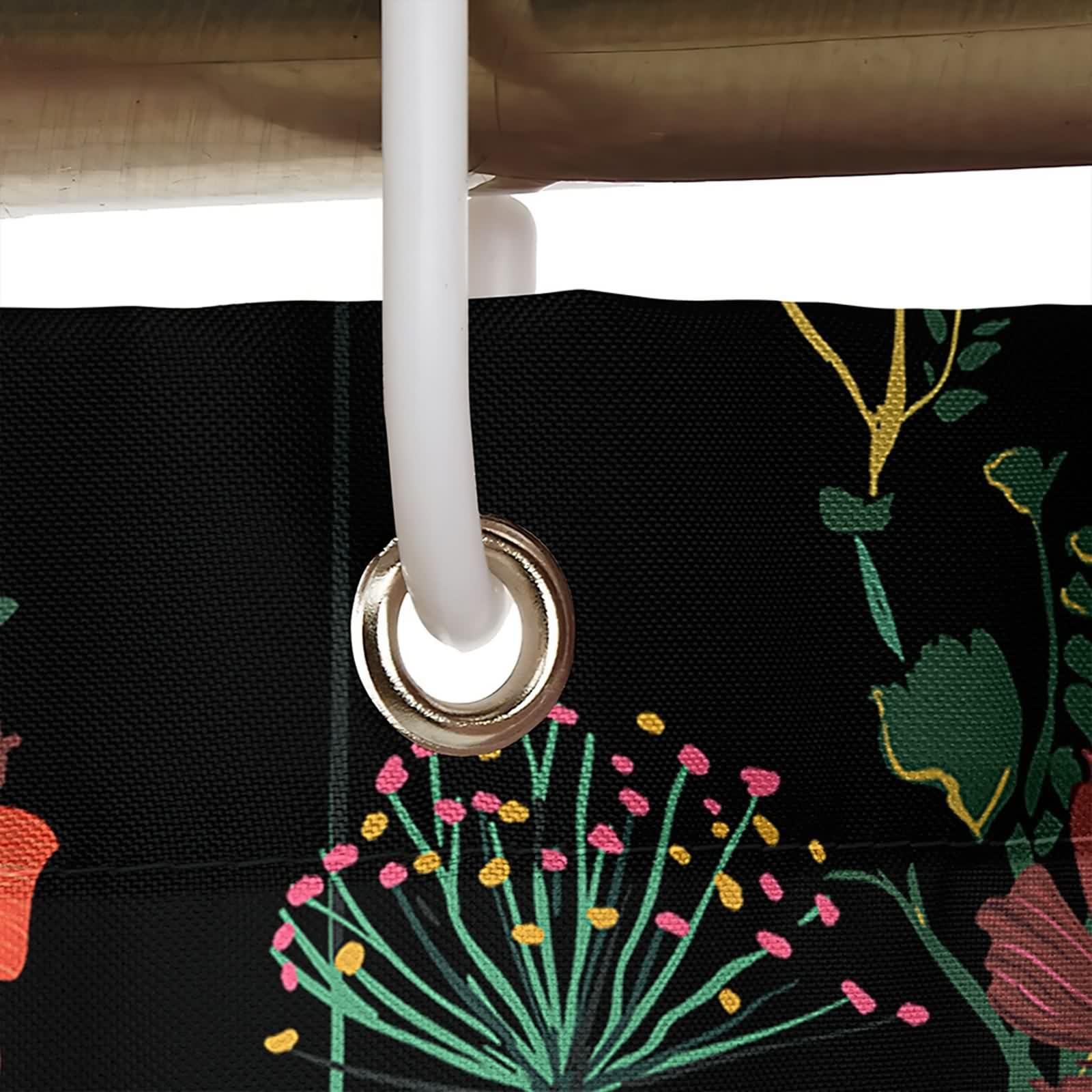 Duschvorhang Schwarz Bunt 300x200 cm Wasserdicht Waschbar, Blumen Schmetterlinge Muster Badvorhang Polyester Waschbar Stoff 3 x 2m Lang(BxH) mit Duschvorhangringen