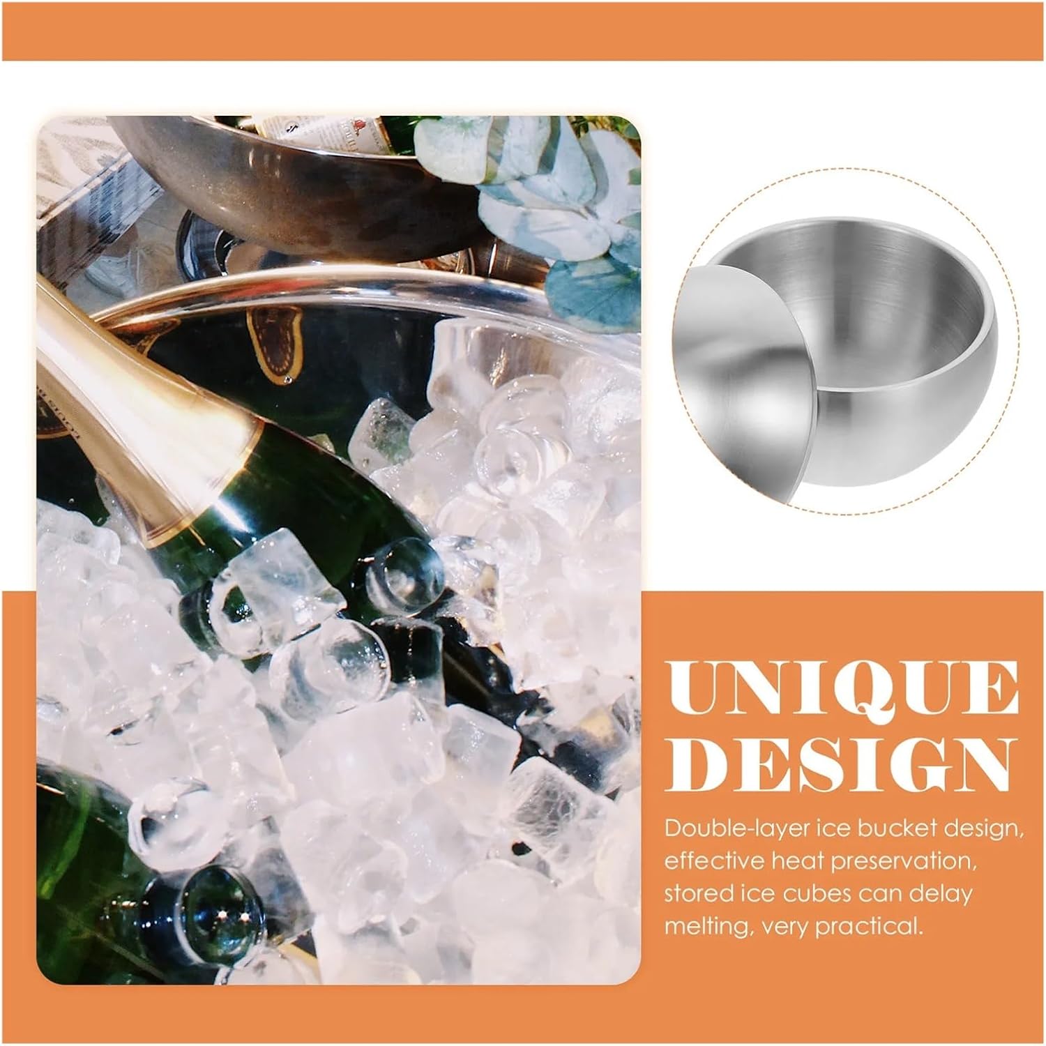 Ball Shape Stainless Steel Ice Bucket, Large Capacity Ice Storage Container, Wine Accessory for Bar & Nightclub Use