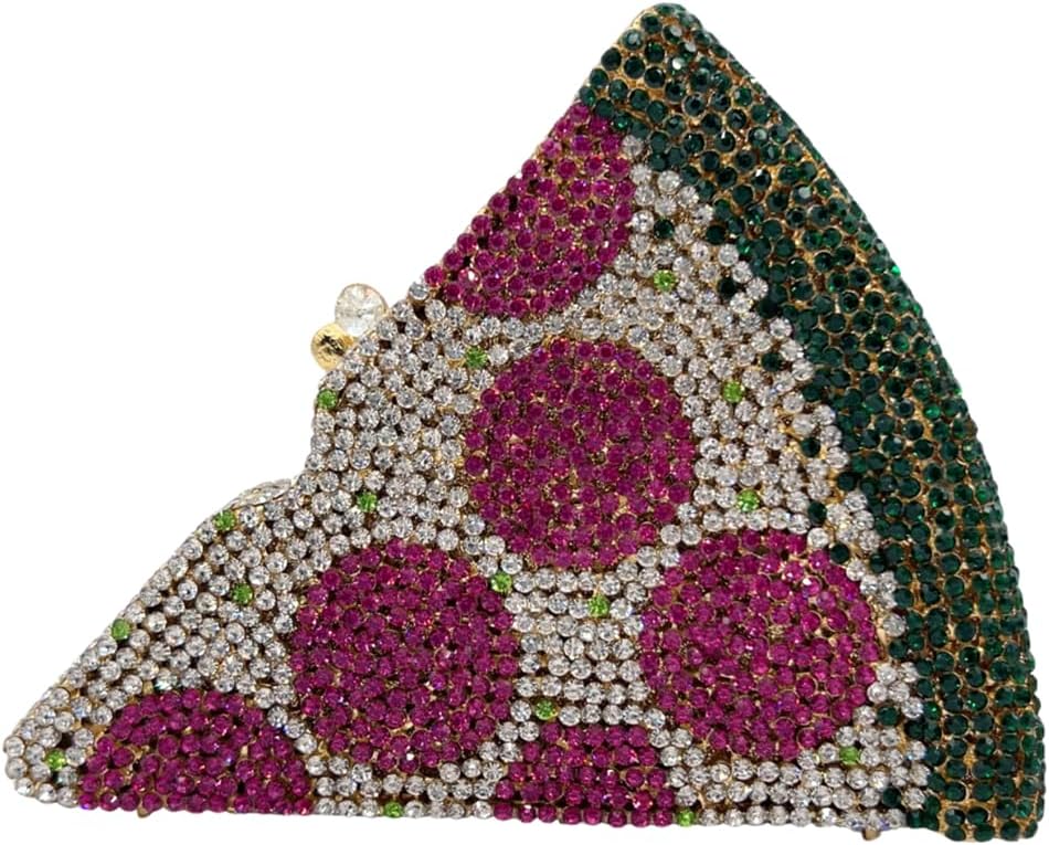 Women Novelty Pizza Shaped Rhinestone Evening Bag Funny Pizza Crystal Clutch Purse Diamonds Handbag for Party Prom, Multicolor a