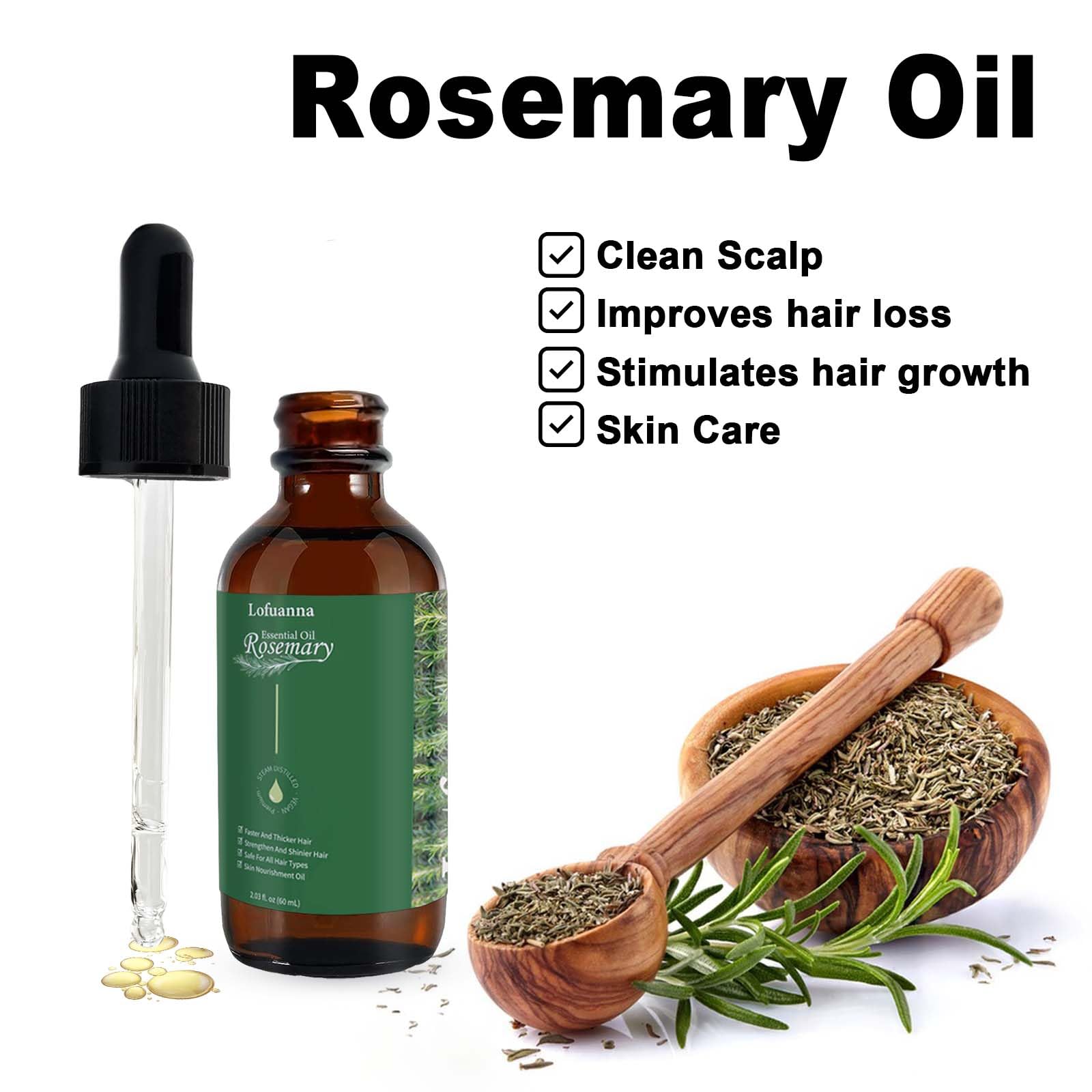 Rosemary Oil For Hair Growth,Rosemary Essential Oil for Eyelashs Eyebrows,Body Massage,Hair Growth Oil,Rosemary Oil Promote Blood Circulation,Nourishes The Scalp,Prevent and Improve Hair Loss - Image 2