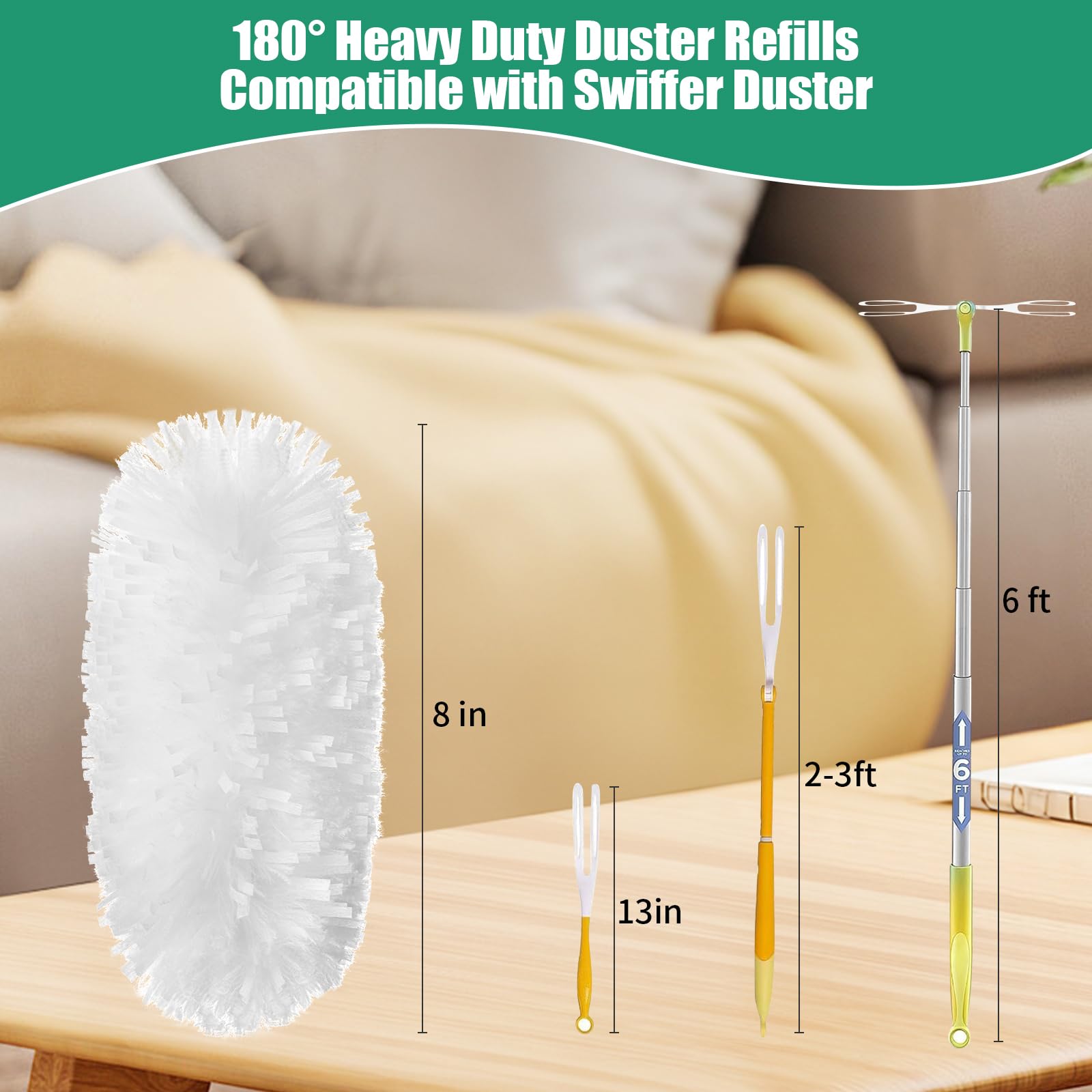 30 ricariche elettrostatiche compatibili con Swiffer Duster, ricariche per spolverare multi-superficie, spolverino in microfibra per la pulizia, bianco non profumato