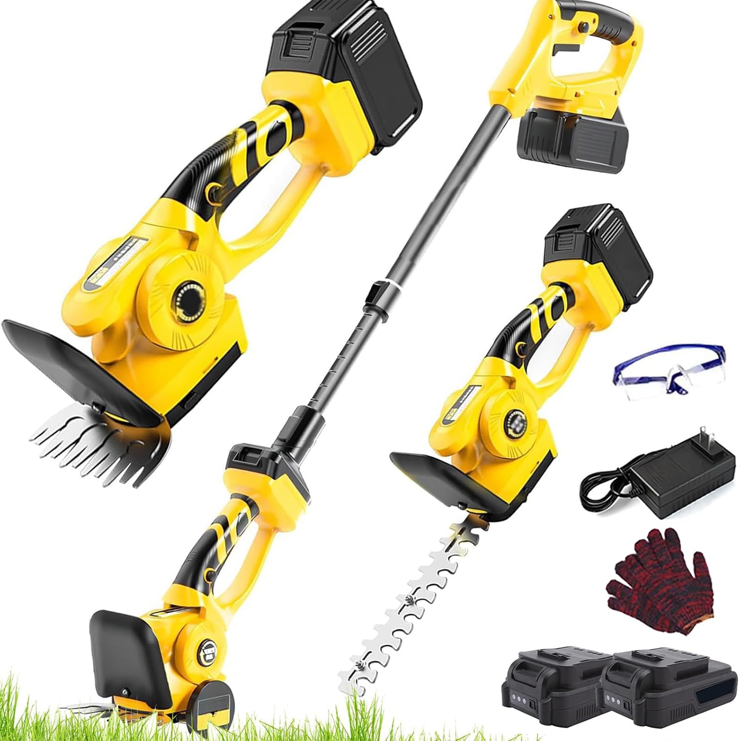 Coupe-haies sans fil 2 en 1 avec 2 batteries et tige télescopique pour jardin