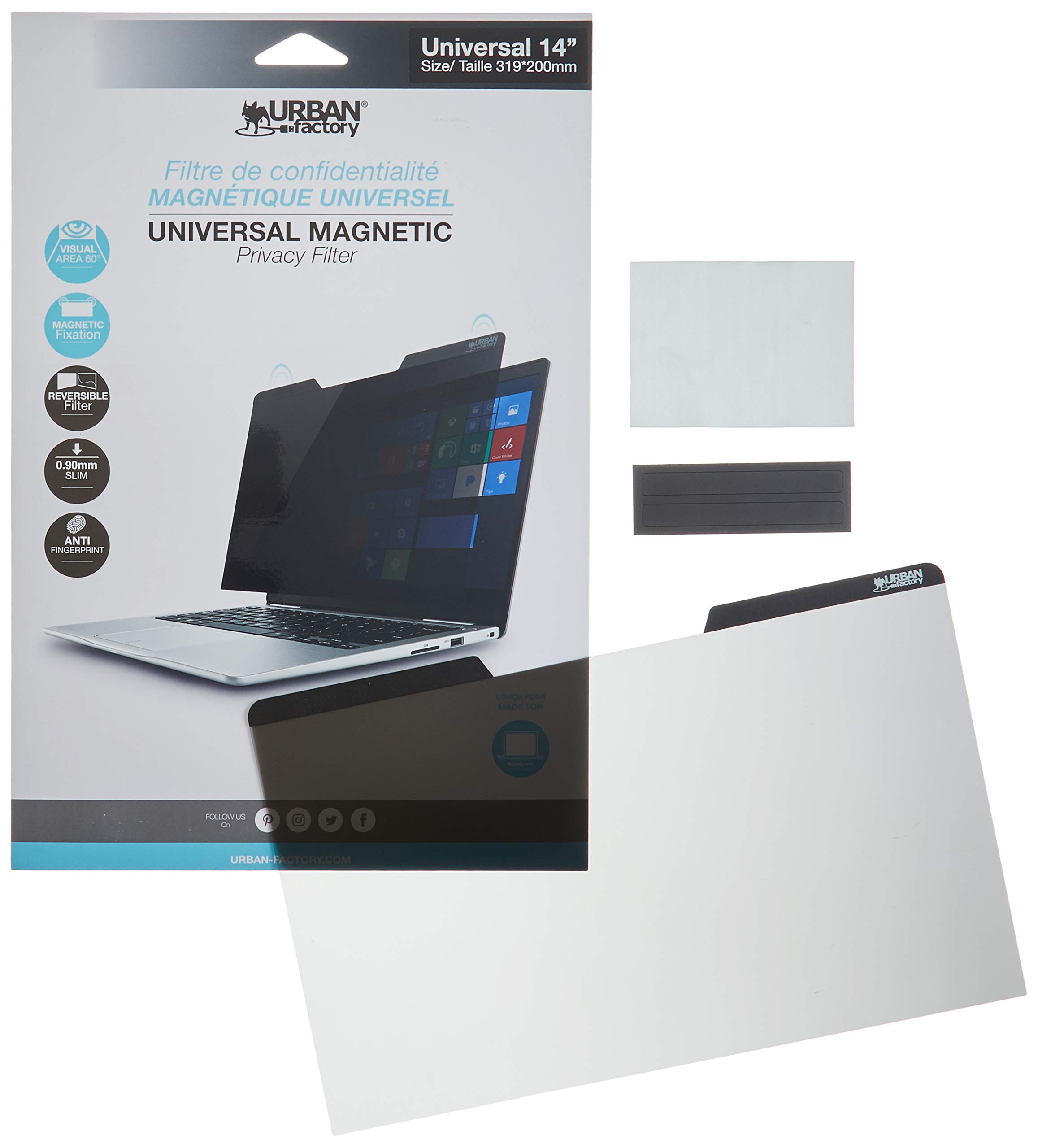Urban Factory Universel Filtre de confidentialité d'affichage sans Cadre pour écran de 14"