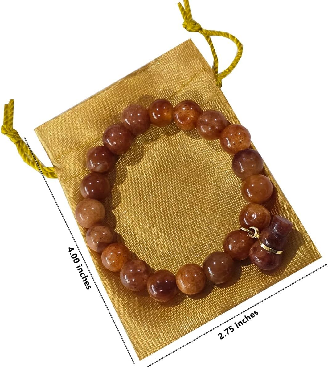 Orange Brown Jade Bracelet for Women – Natural Burmese Jadeite with Lucky Gourd Charm – Spiritual Feng Shui Wealth & Health Jewelry – Includes Gold Satin Gift Pouch