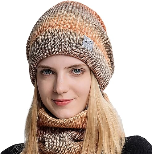 Gorro de invierno con bufanda de color degradado cálido gorro de invierno gorro de calavera calentador de cuello con forro polar grueso para hombres