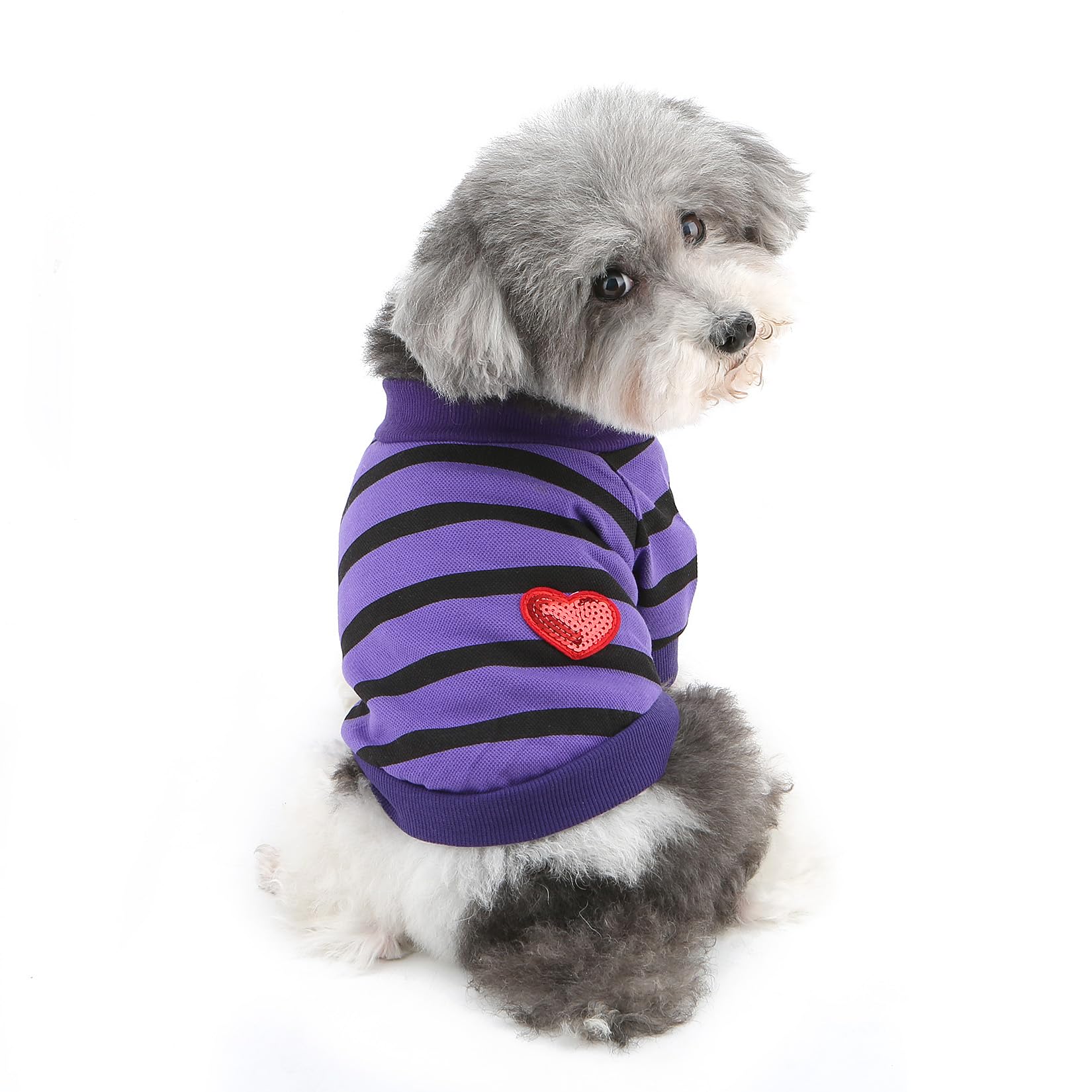 Ranphy Sequin Heart Dog T-Shirt for Small Dogs and Cats, Plum, XS